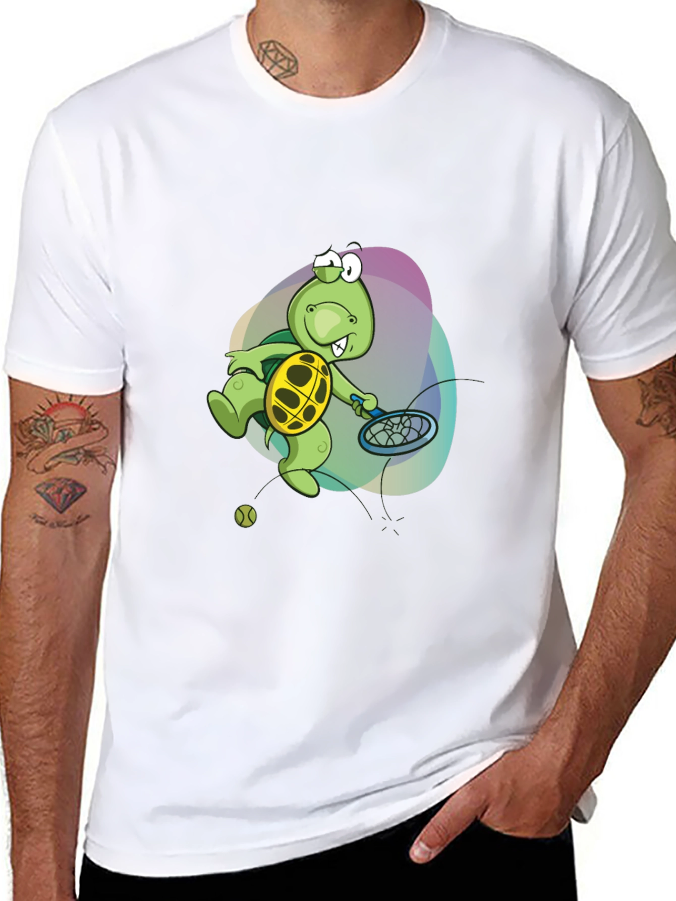Black Turtle Tennis T-Shirt - Fun Cartoon Graphic Tee view 8