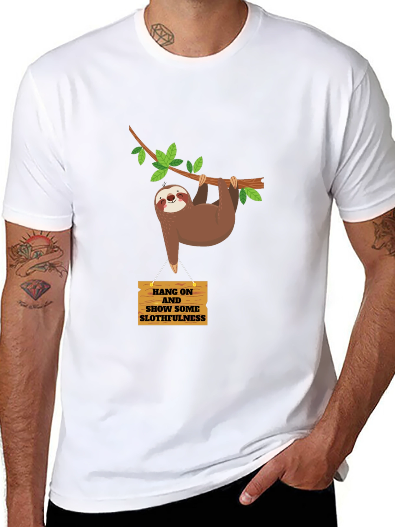 Black Funny Sloth T-Shirt - Hang On, Show Some Slothfulness view 8