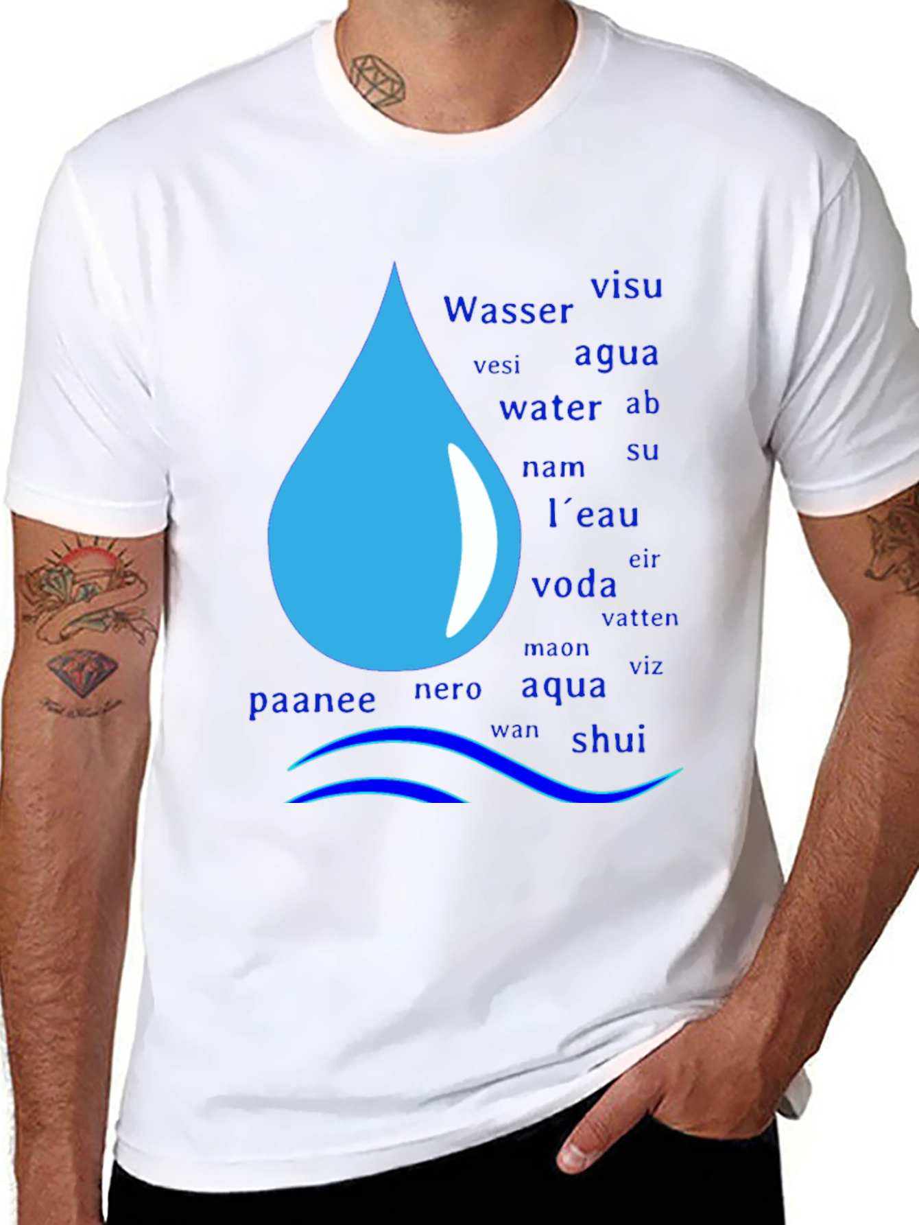 Multilingual Water Drop T-Shirt - 8