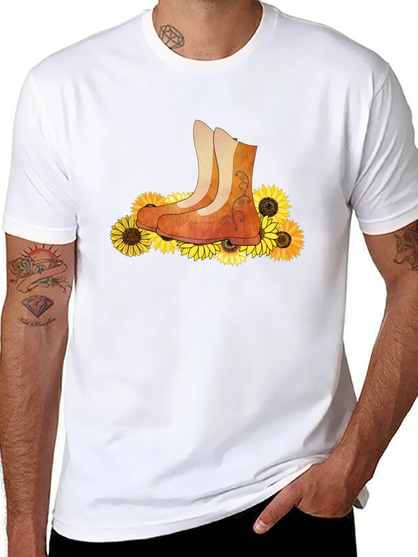 Black Sunflower Boots Graphic T-Shirt view 8