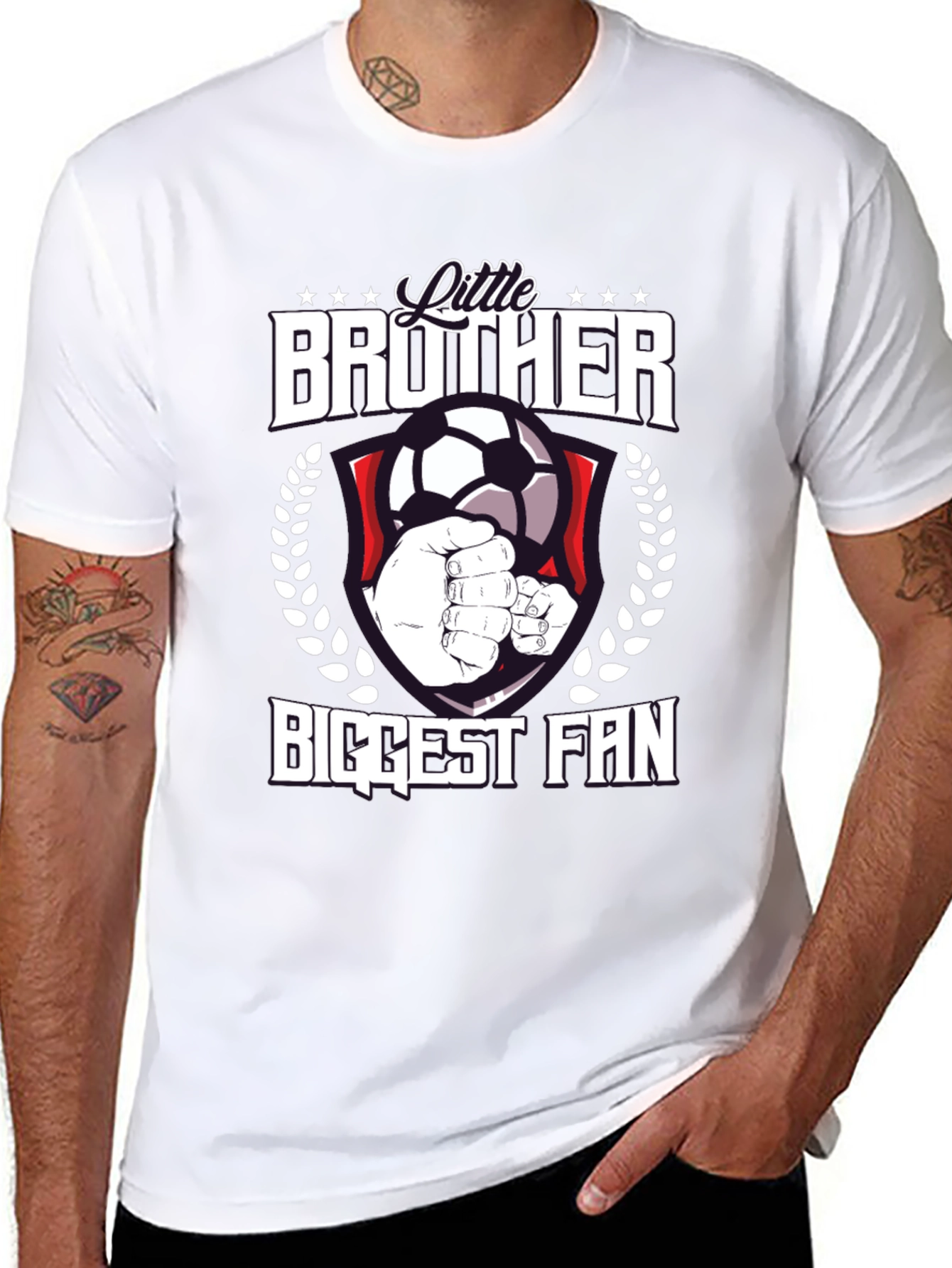 Black Little Brother Biggest Fan Soccer T-Shirt view 8