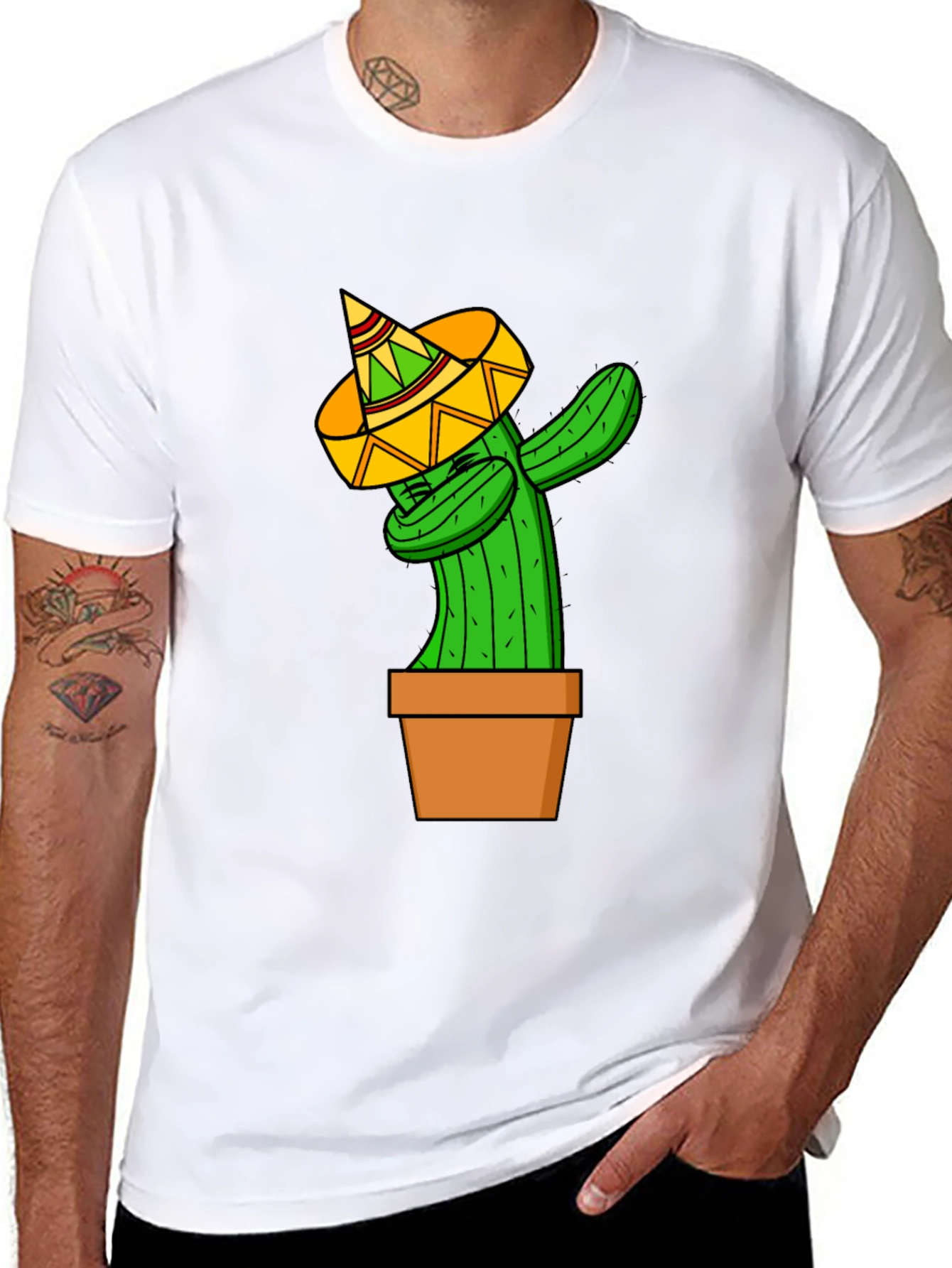 Black Dabbing Cactus T-Shirt - Funny Graphic Tee view 8