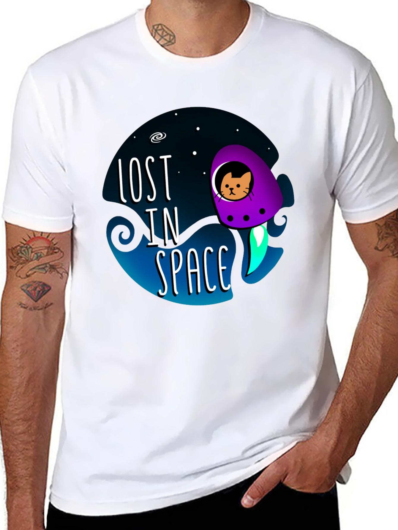 Black Lost in Space Cat T-Shirt view 8