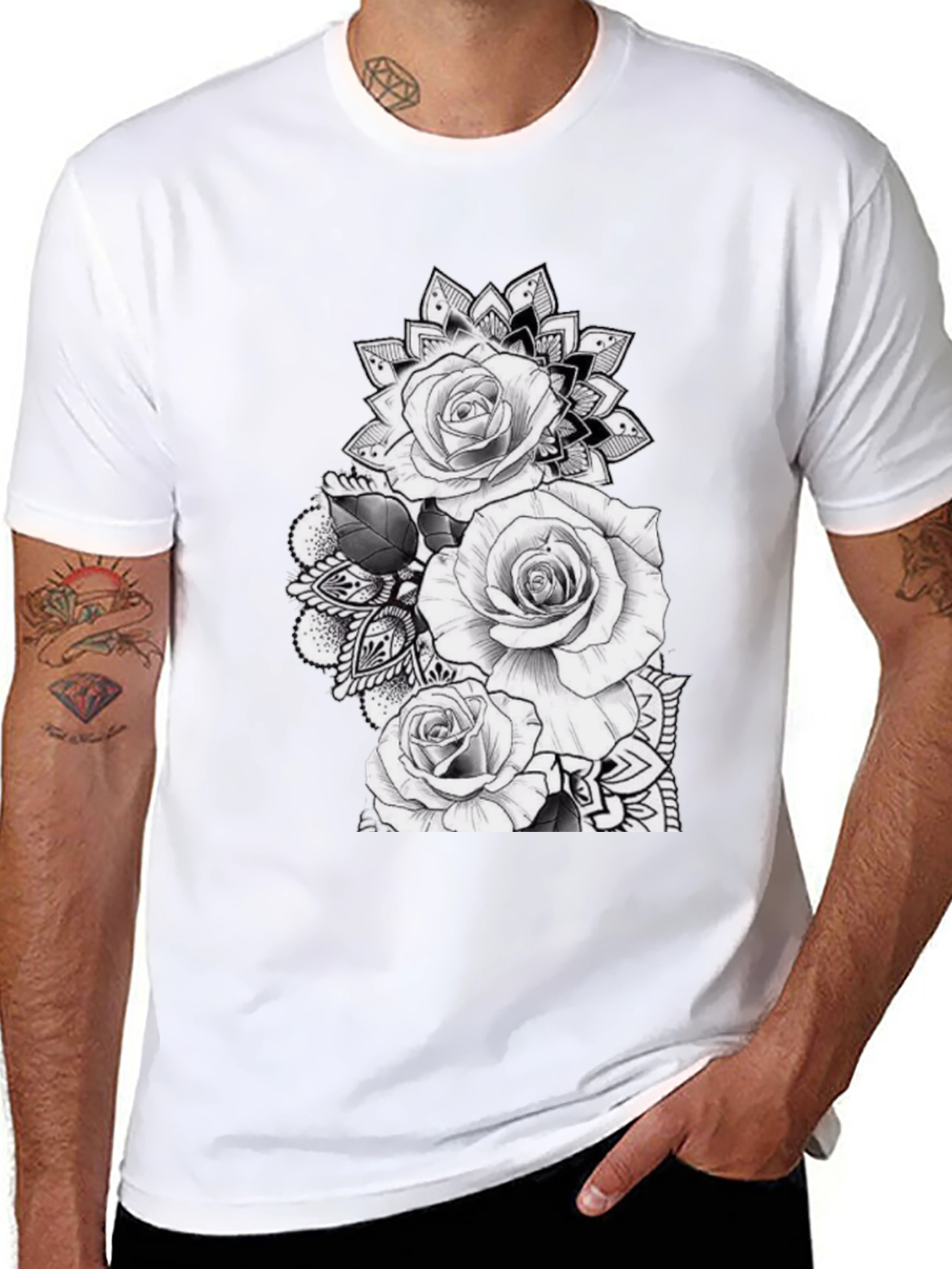Black Black Rose Mandala Graphic Tee view 8