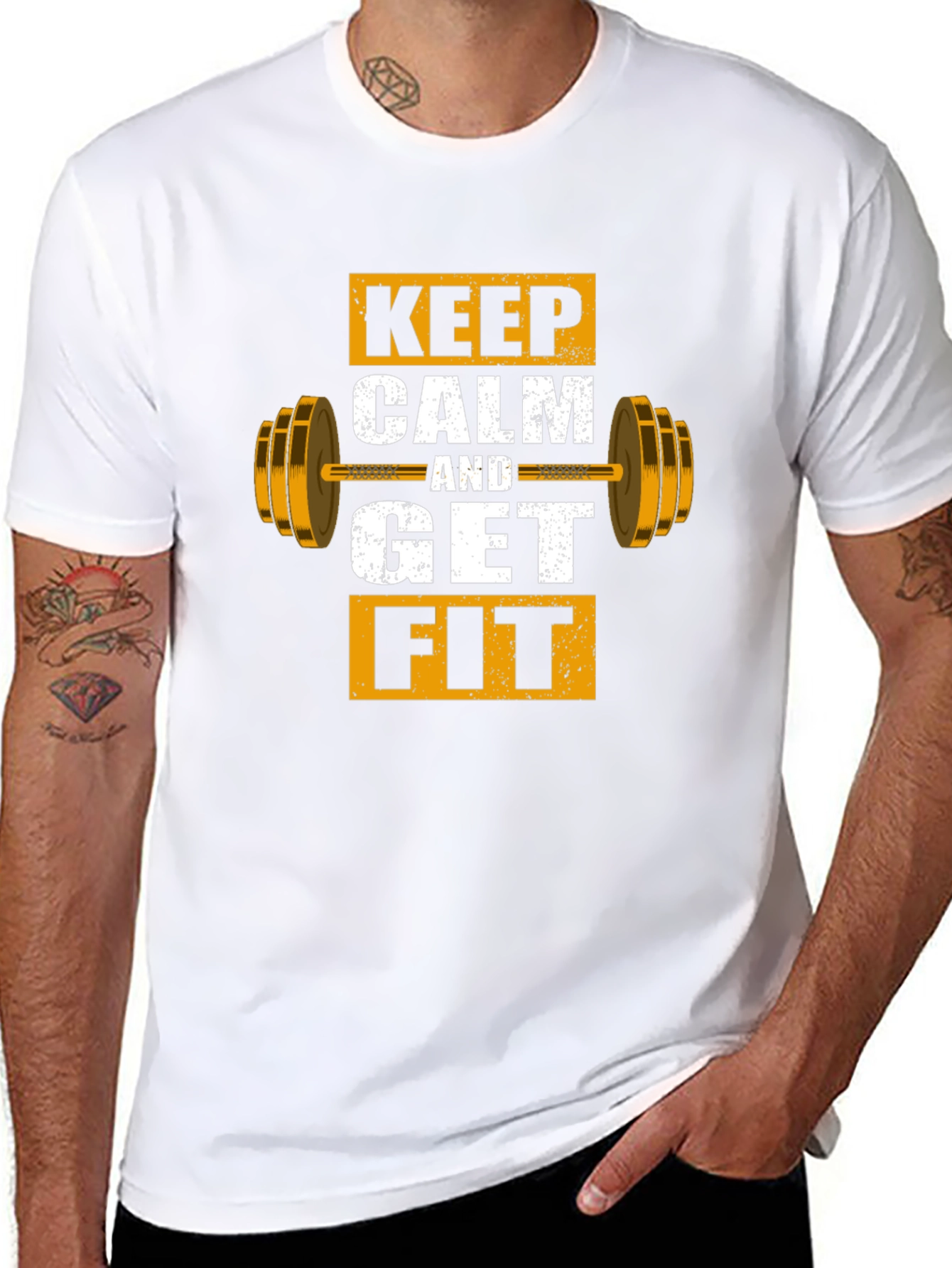 Black Keep Calm and Get Fit Graphic T-Shirt view 8