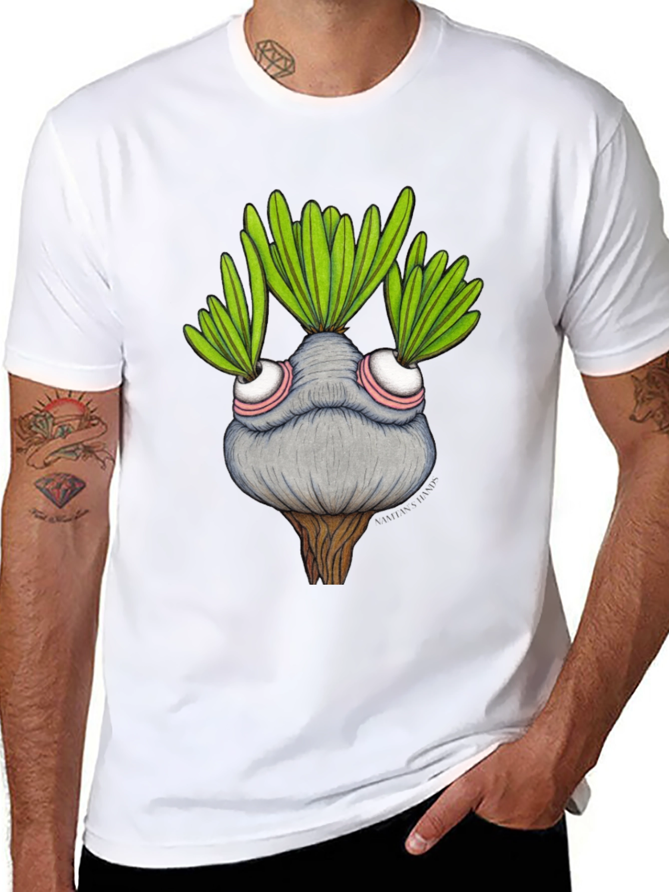 Black Whimsical Plant Character Graphic T-Shirt view 8