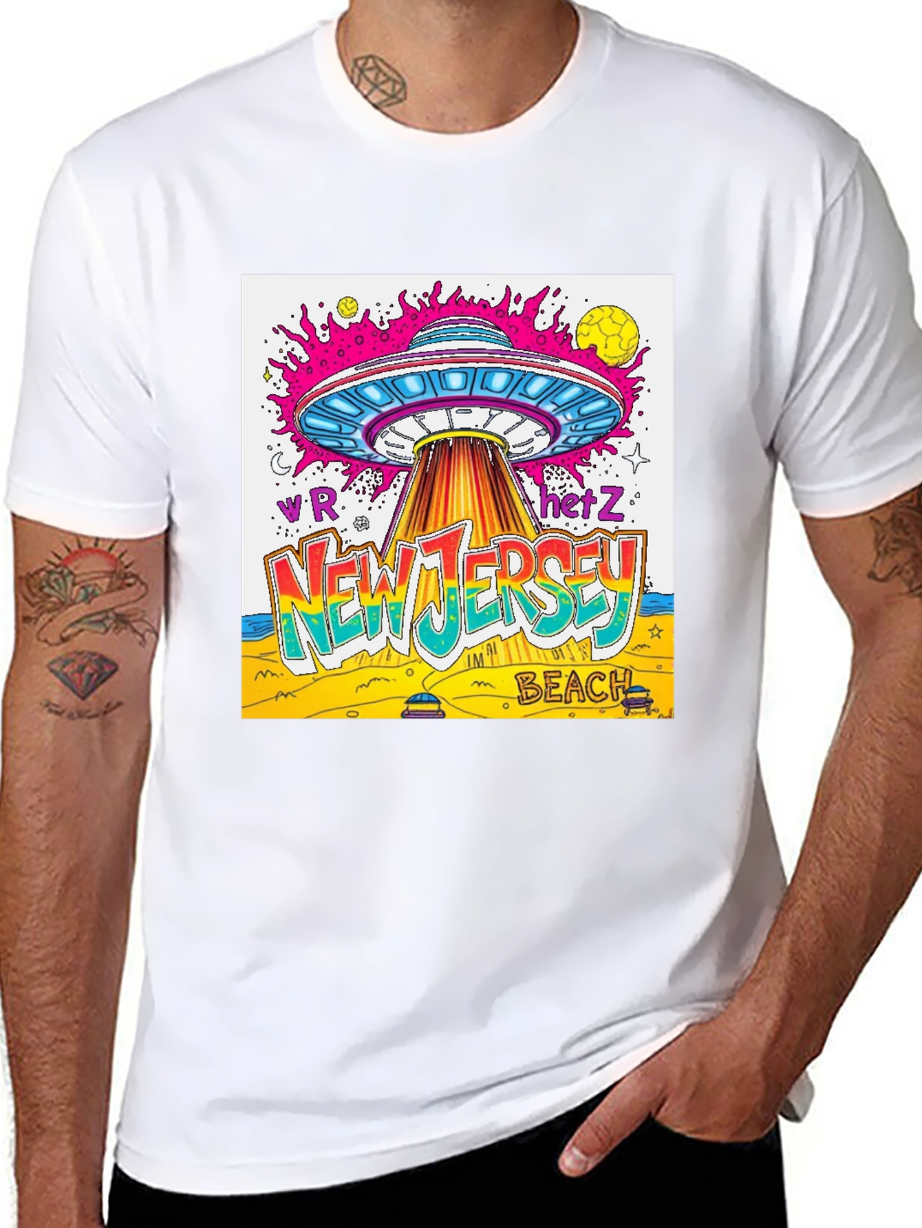 Black New Jersey Beach UFO Graphic T-Shirt view 8