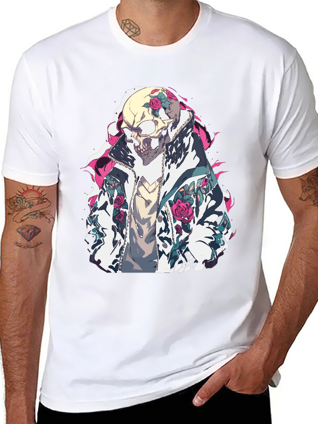 Black Skull & Roses Graphic T-Shirt view 8