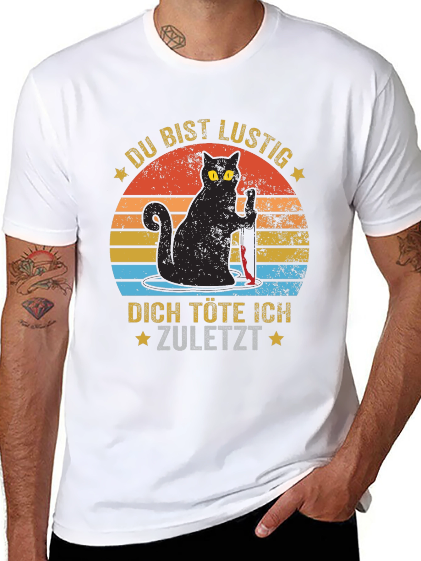 Black Funny Cat Graphic T-Shirt - German Saying view 8