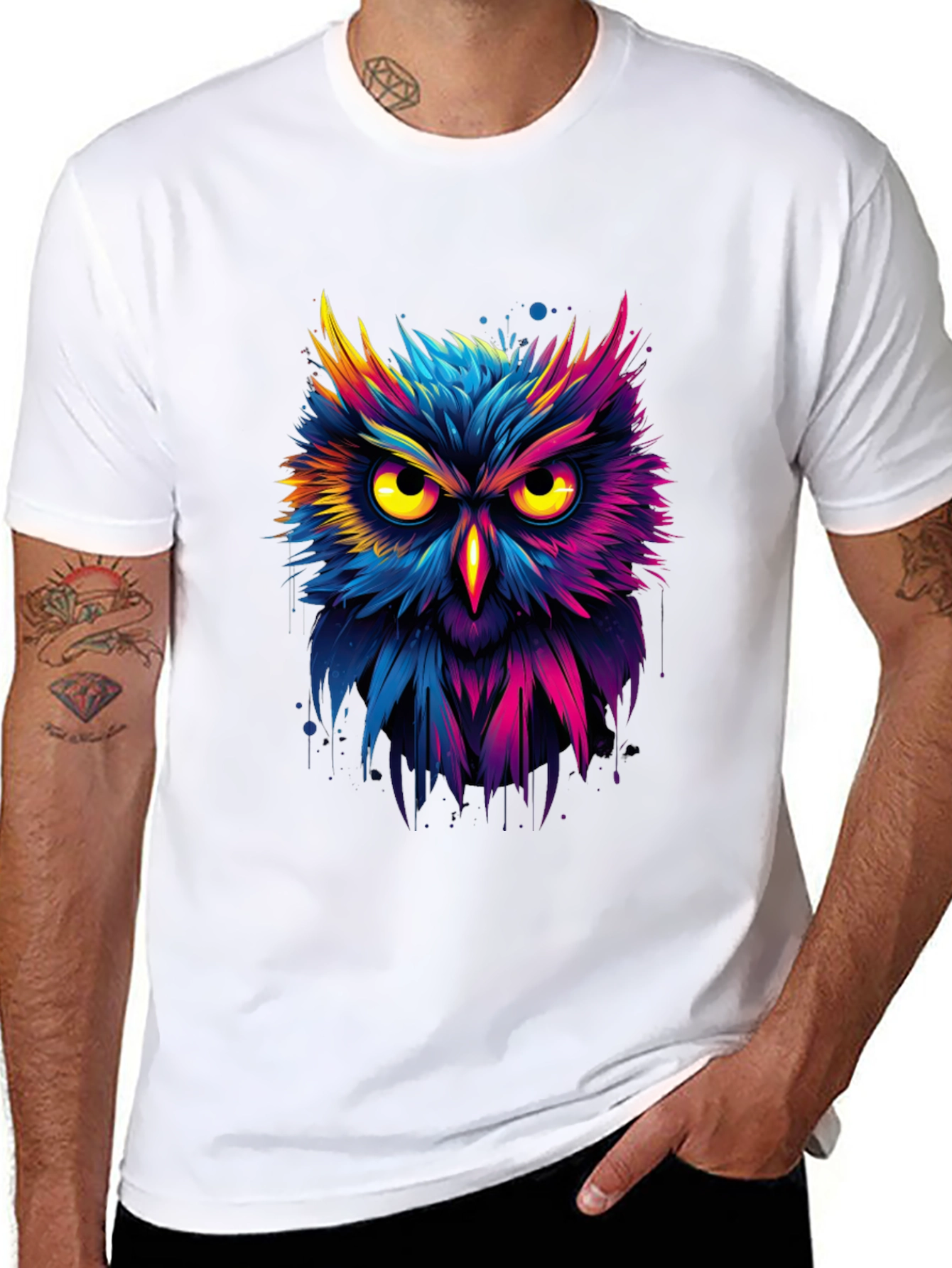 Black Vibrant Owl Graphic T-Shirt - Unique Design view 8