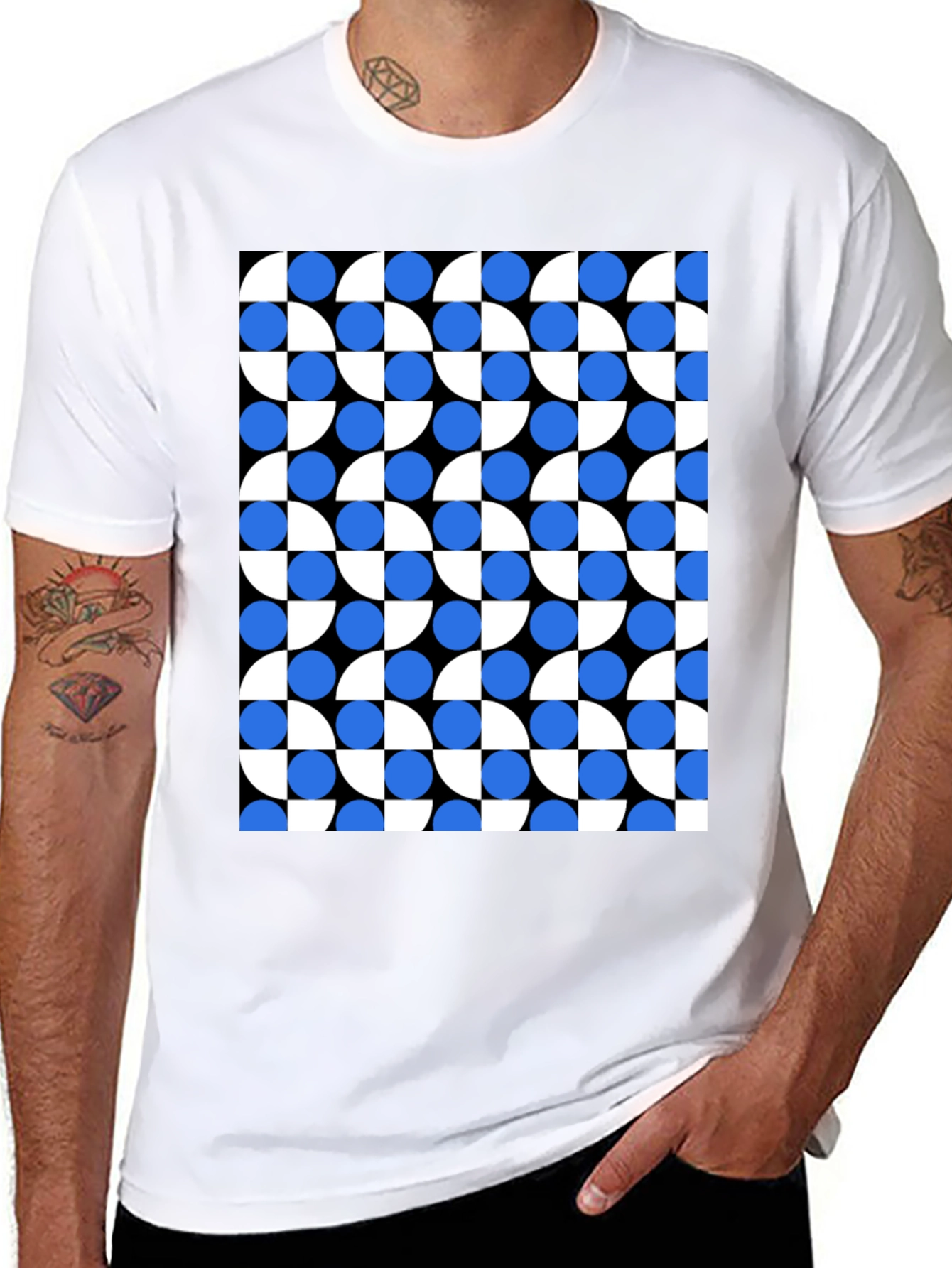 Black Modern Geometric Pattern T-Shirt view 8