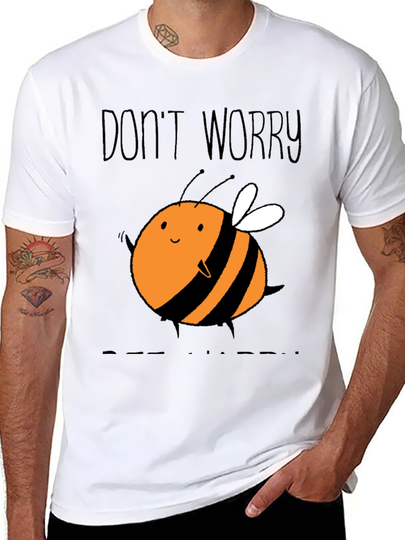 Black Cute Bee Graphic T-Shirt - Don't Worry Bee Happy! view 8