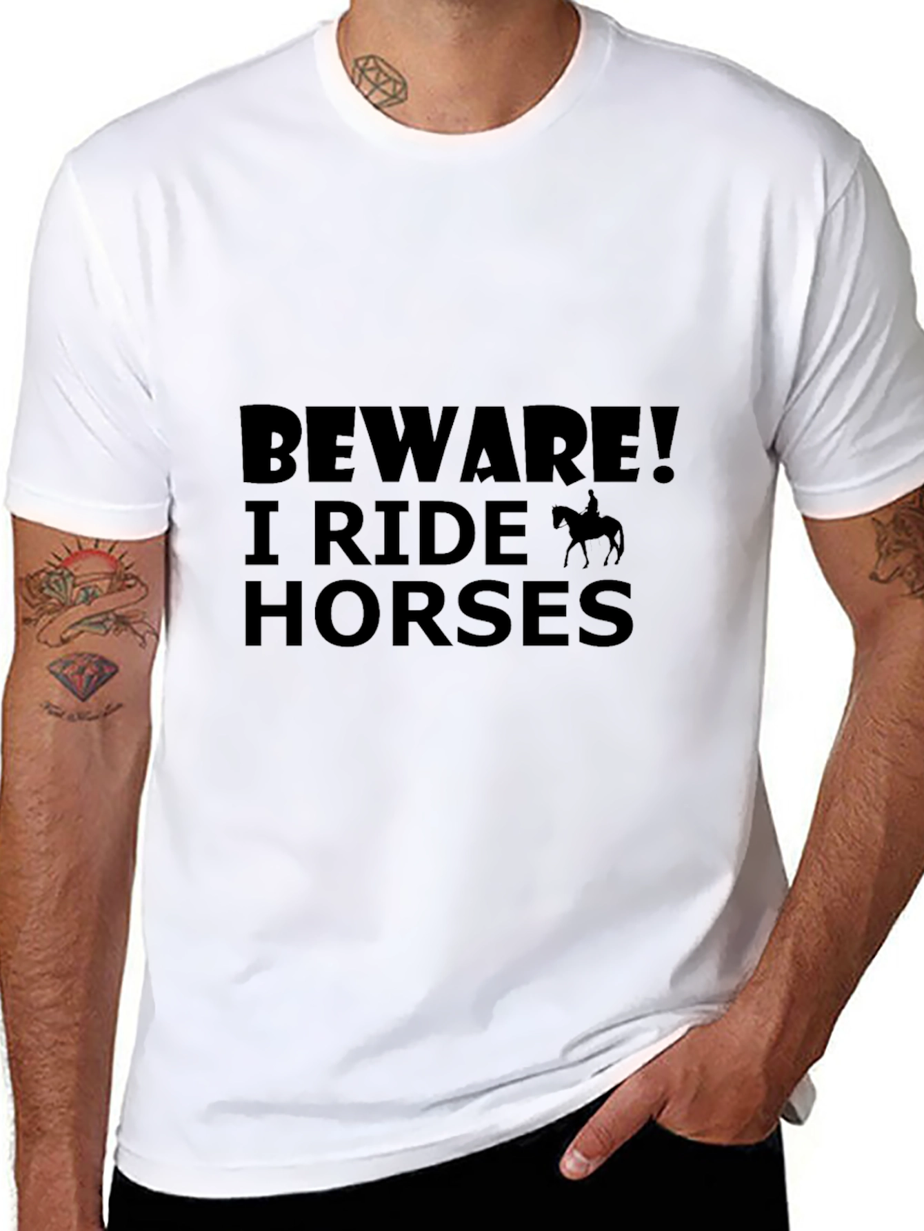 Black Beware I Ride Horses - Novelty Graphic T-Shirt view 8