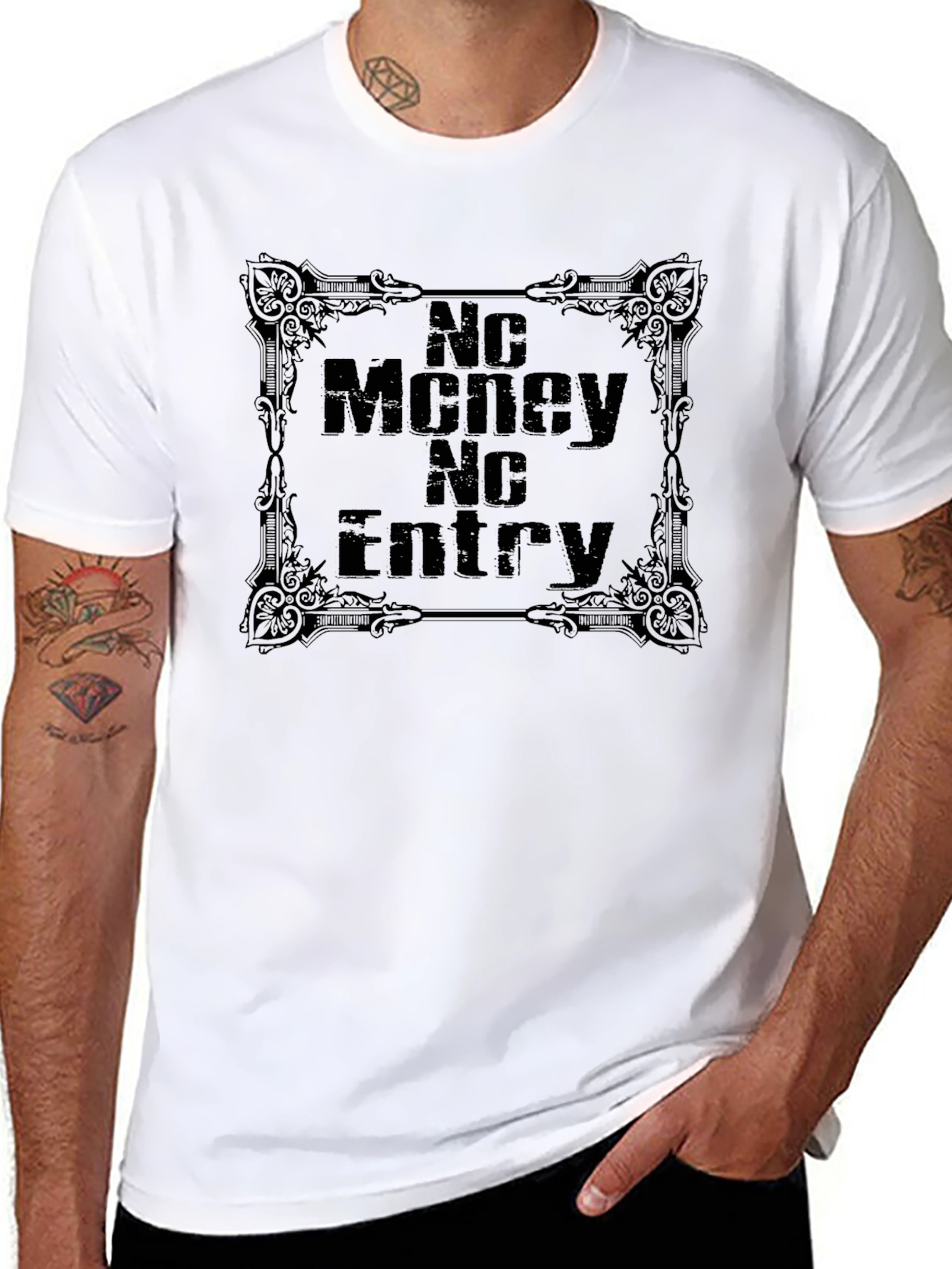 Black No Money No Entry Graphic Tee - Bold Statement Shirt view 8