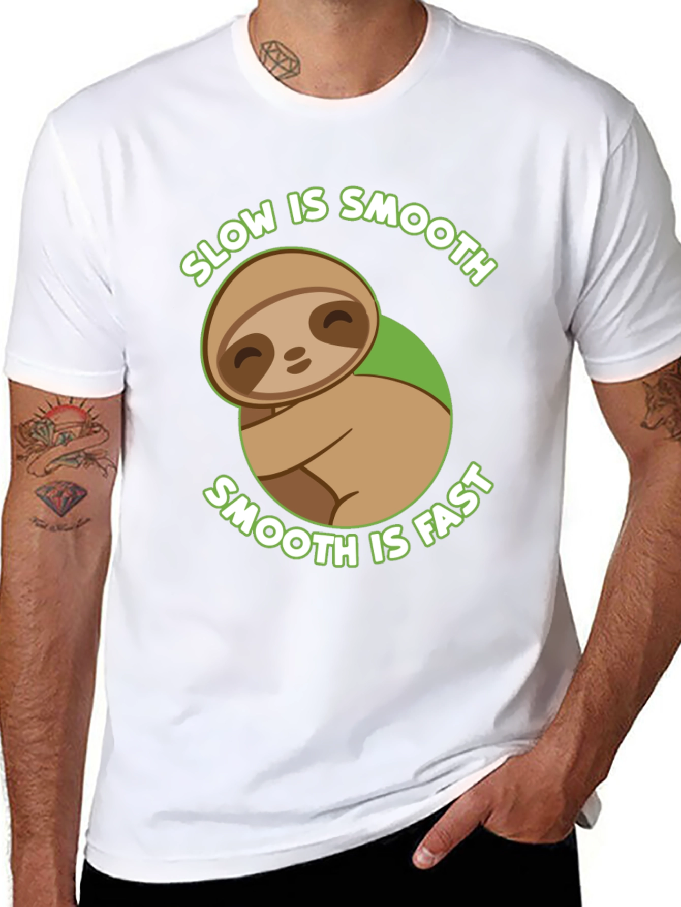Black Slow is Smooth Sloth Graphic T-Shirt view 8