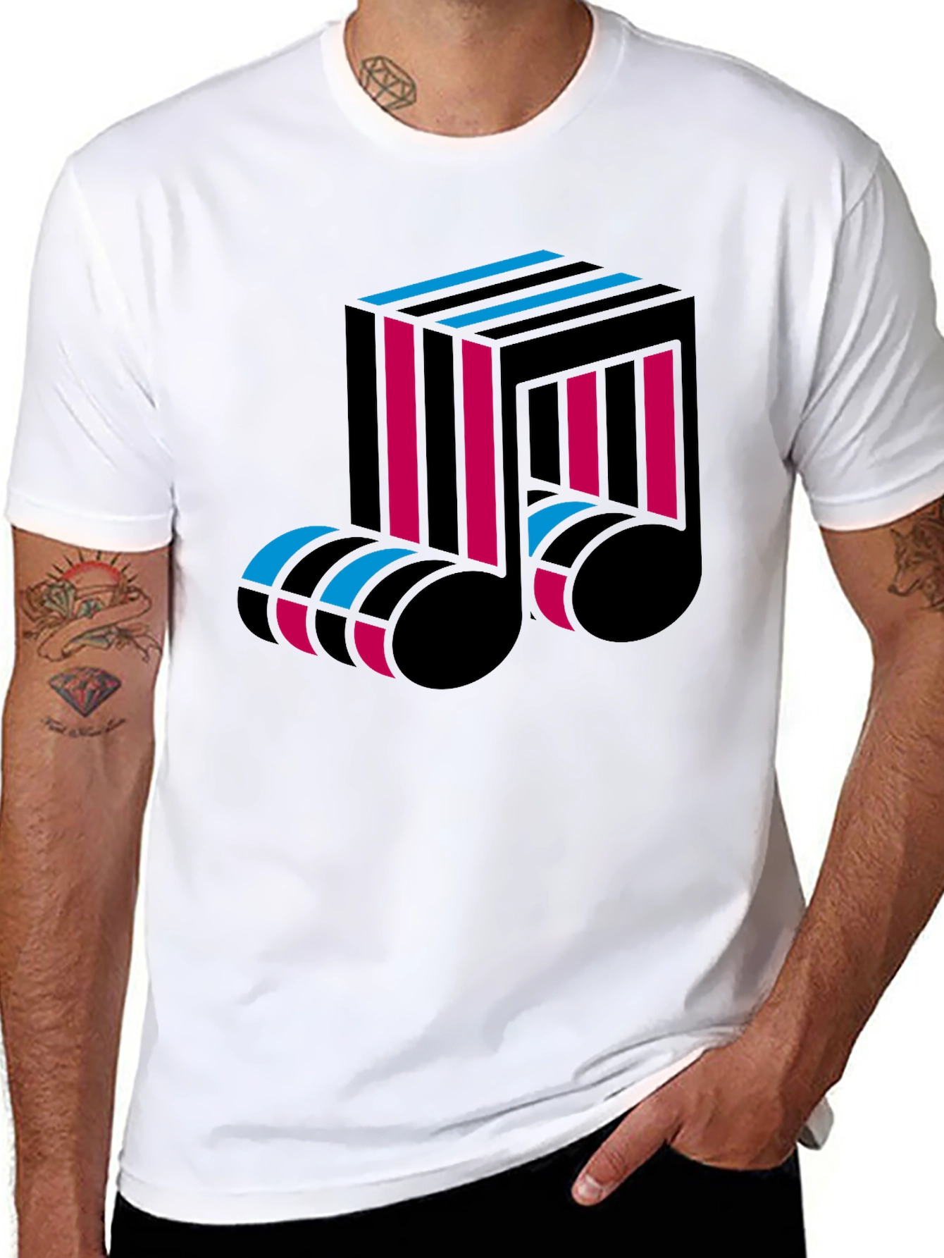 Black Abstract Music Note Graphic Tee - Black Cotton T-Shirt view 8