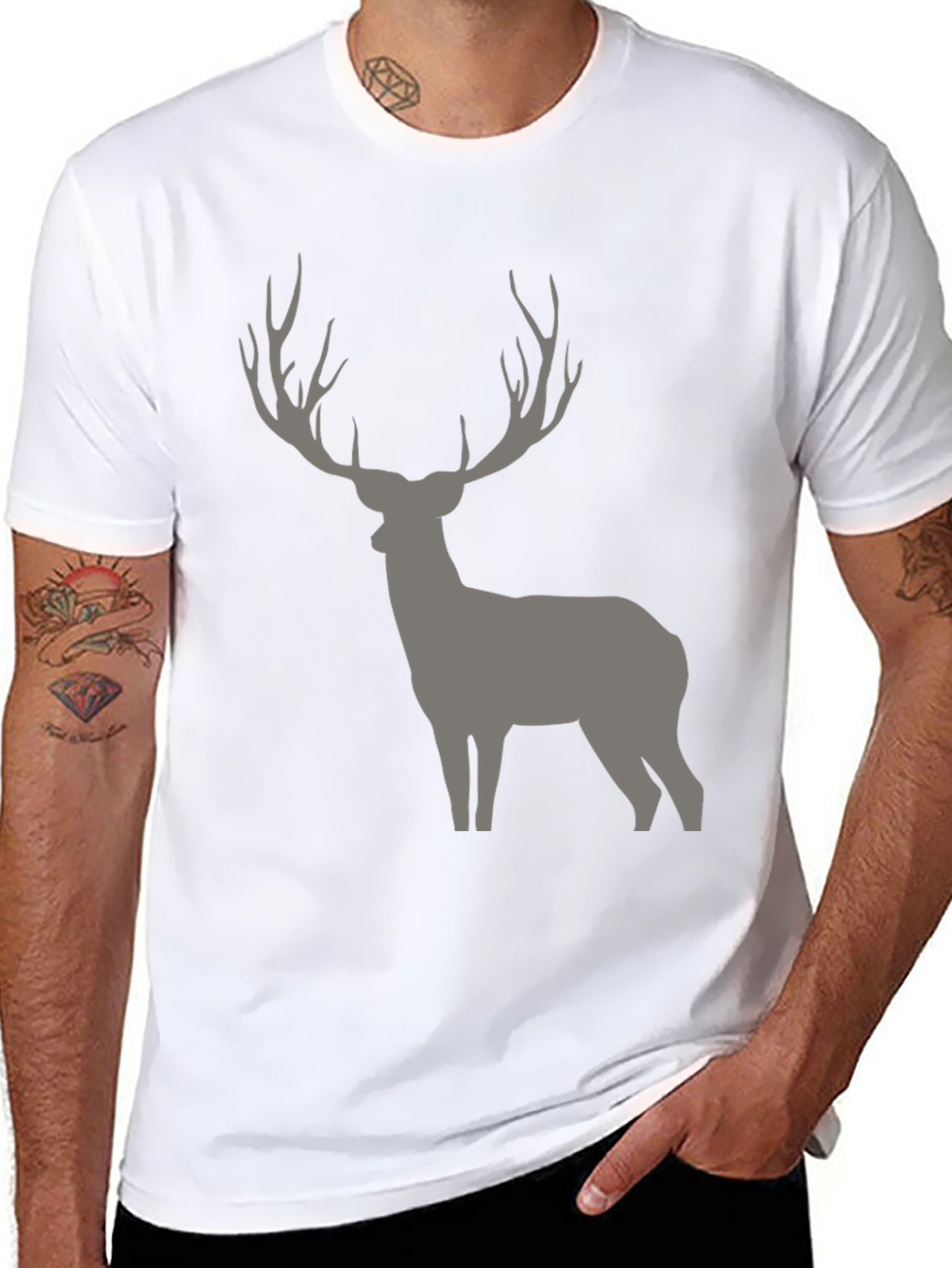 Black Men's Black Deer Graphic T-Shirt view 8