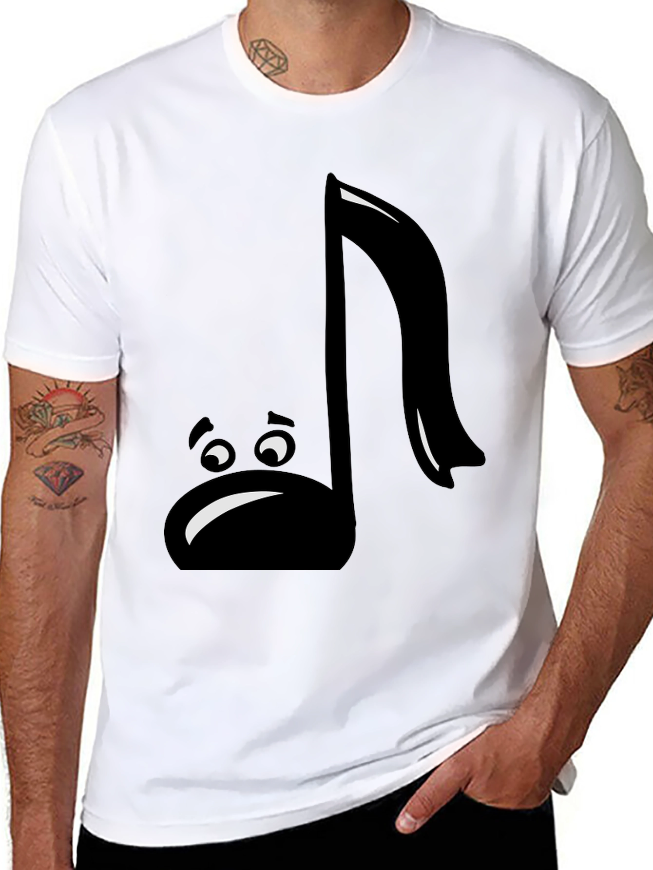 Black Sad Music Note Graphic T-Shirt - Black Cotton Tee view 8
