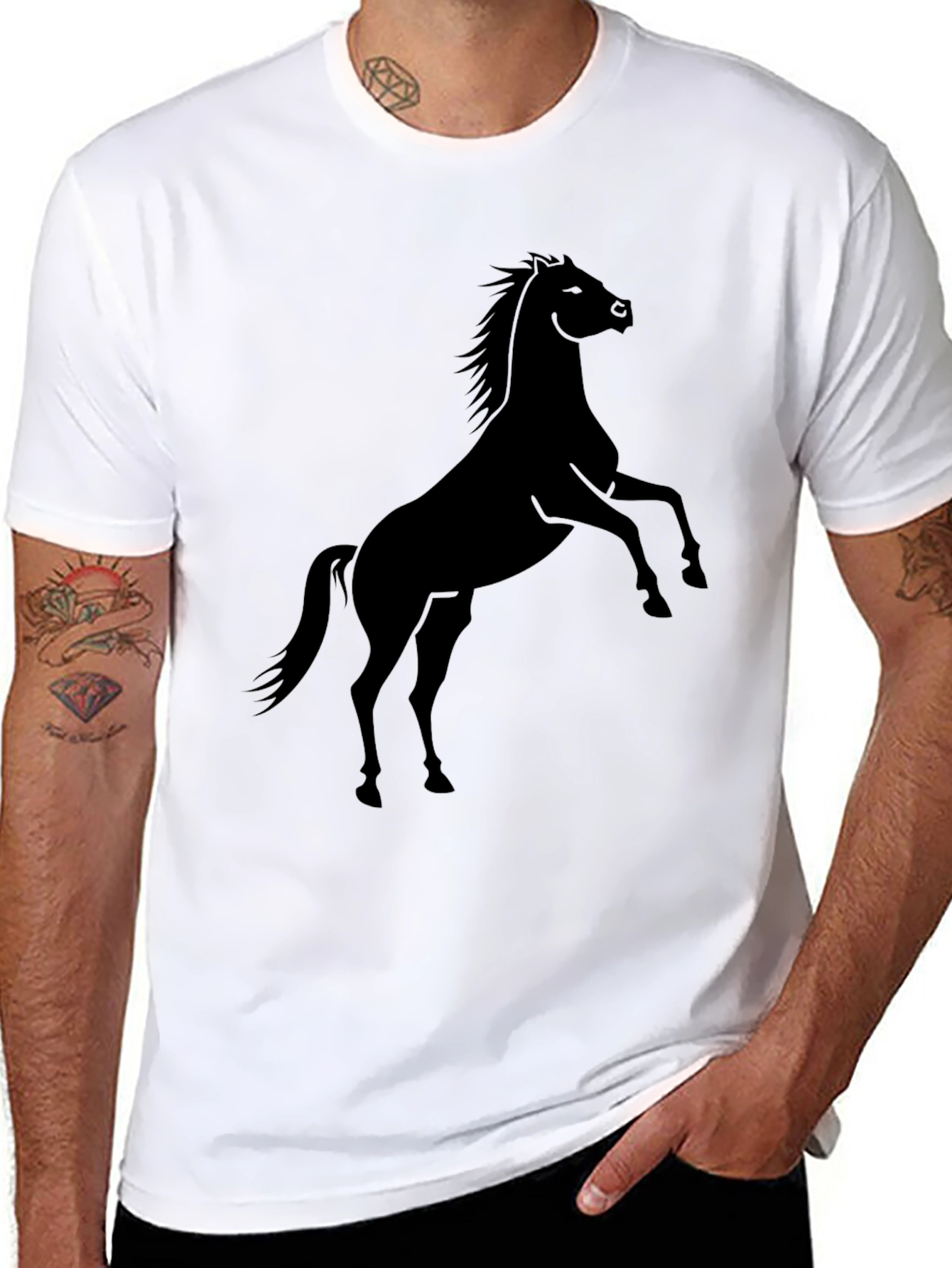 Black Black Horse Graphic Tee - Men's Casual T-Shirt view 8