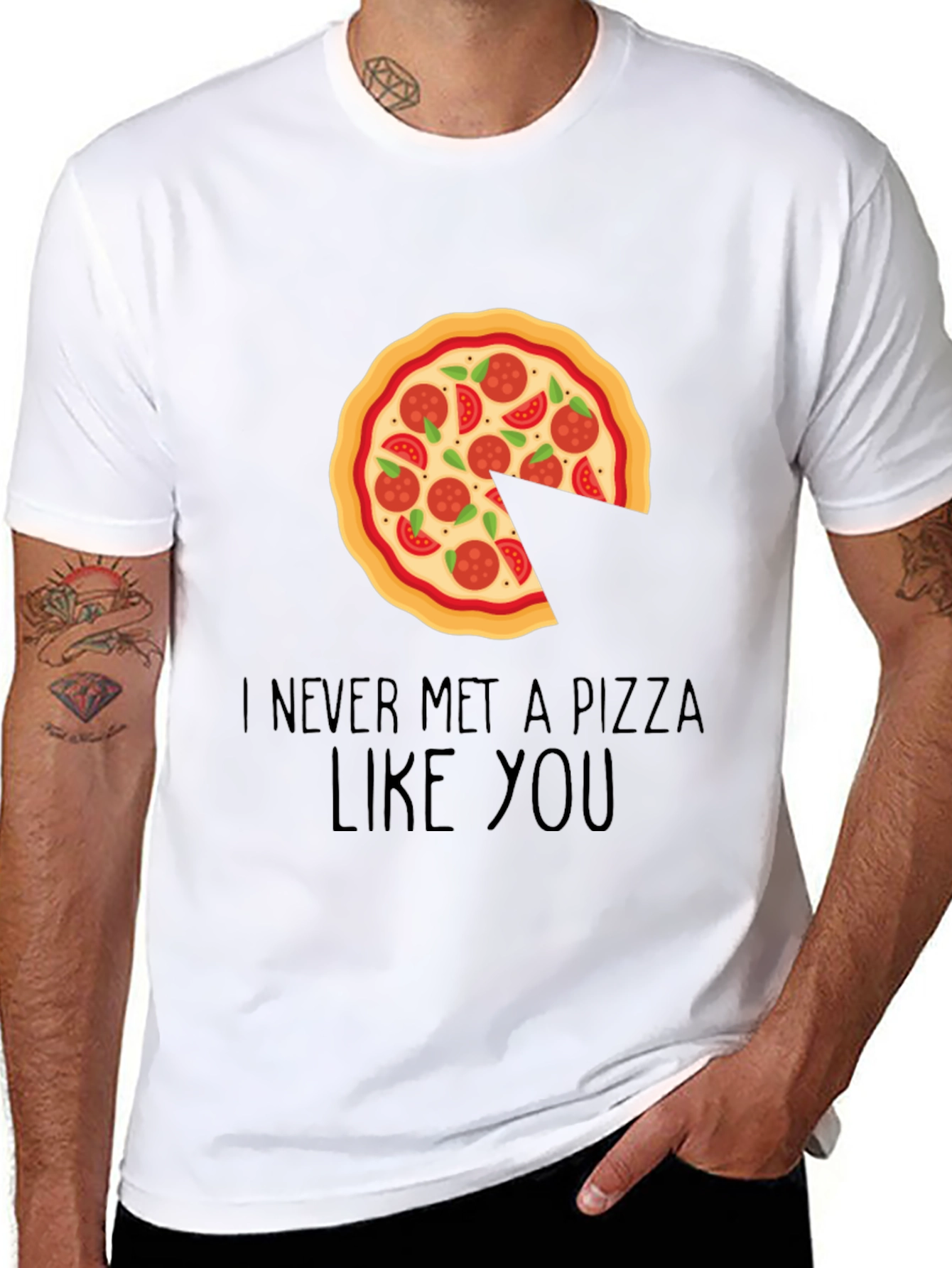 Pizza Slice Missing Graphic Tee - Unisex Black T-Shirt - 8