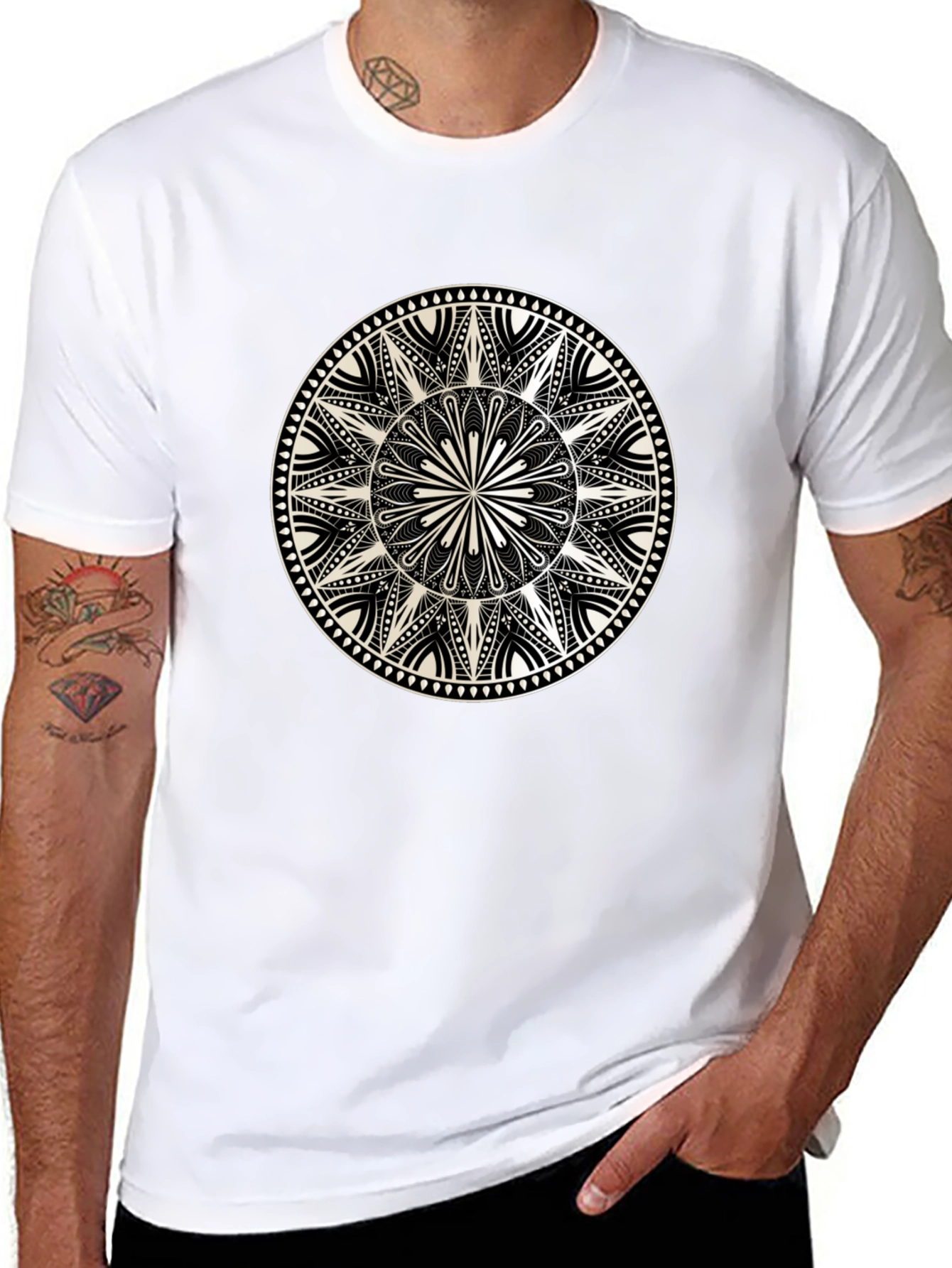 Black Geometric Mandala Graphic Tee - Black view 8