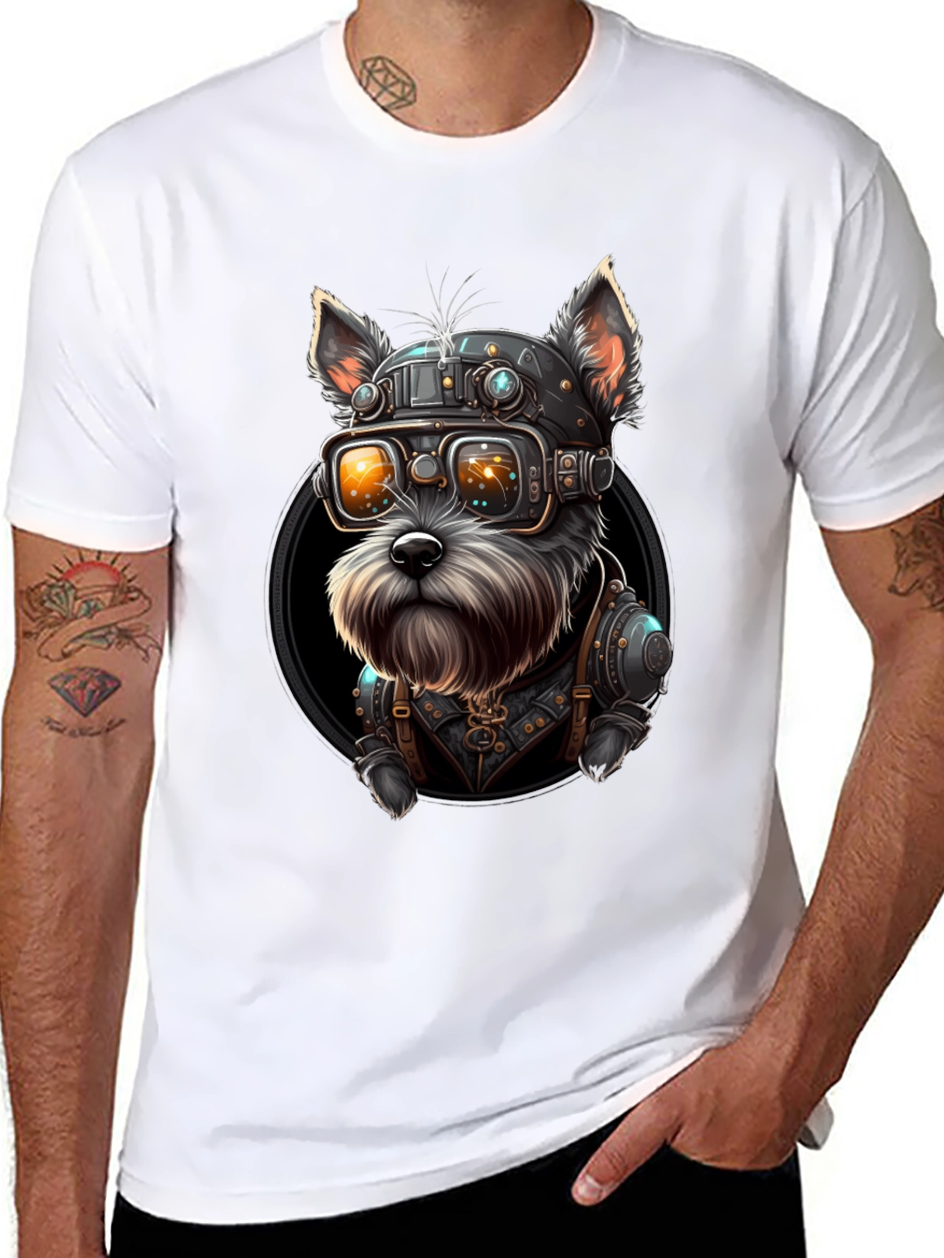 Black Steampunk Dog T-Shirt: Unique Sci-Fi Style view 8