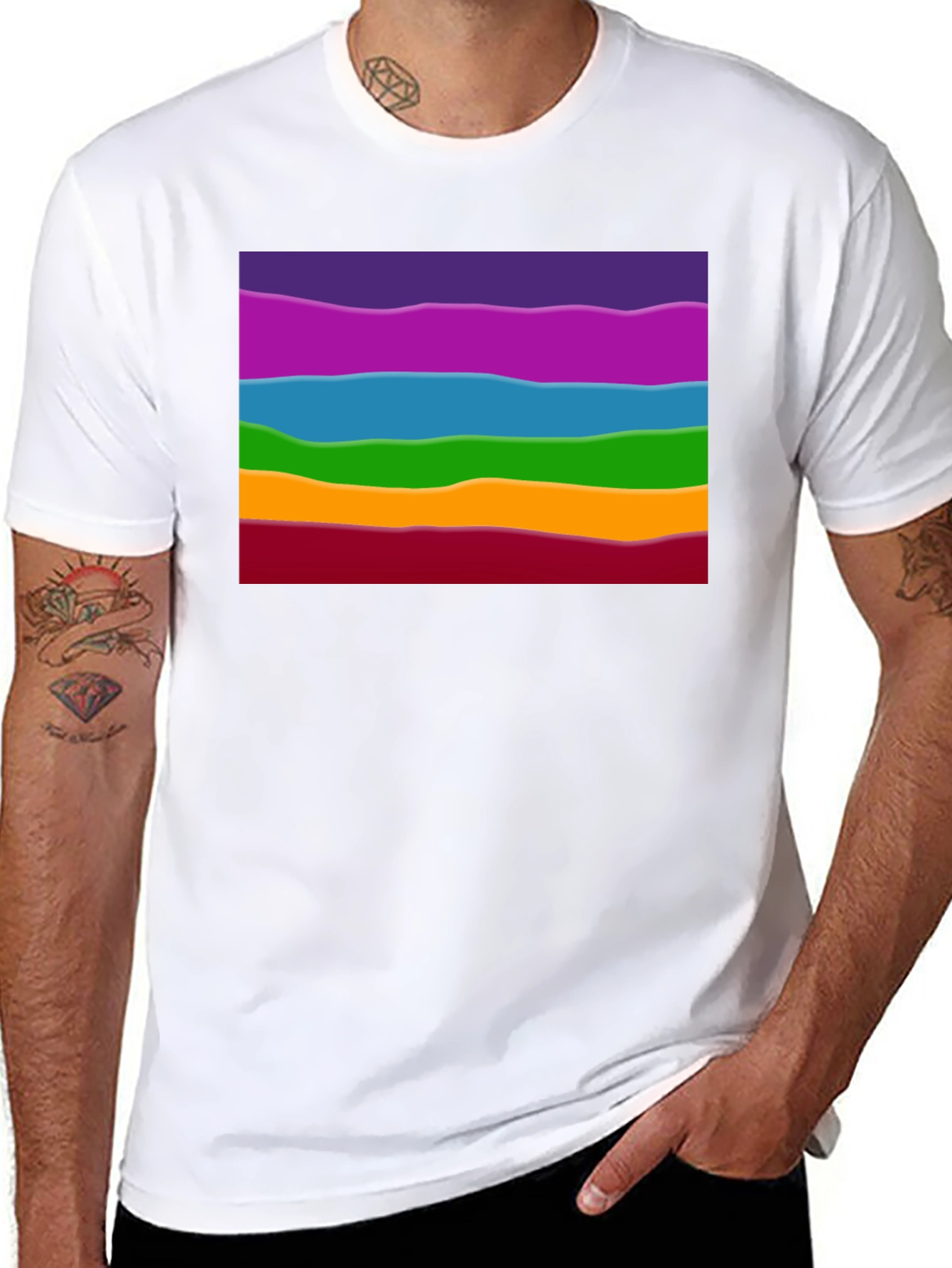 Black Rainbow Wave Graphic Black Tee - Casual Style view 8