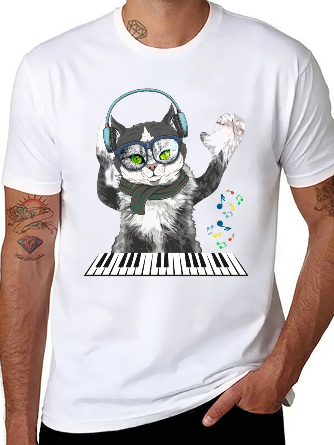 Black Cool Cat Musician T-Shirt view 8