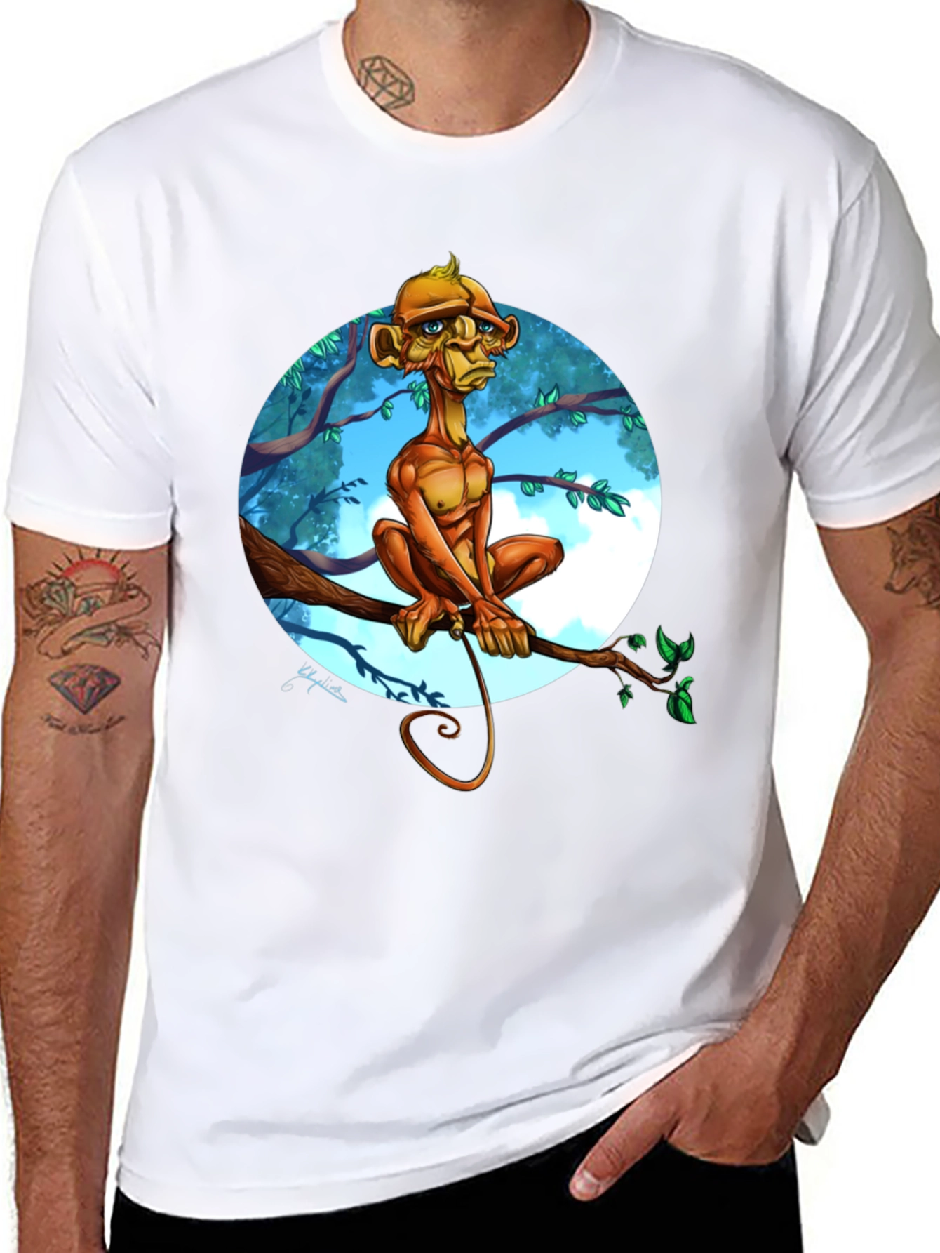 Black Monkey Cartoon Graphic Black T-Shirt view 8