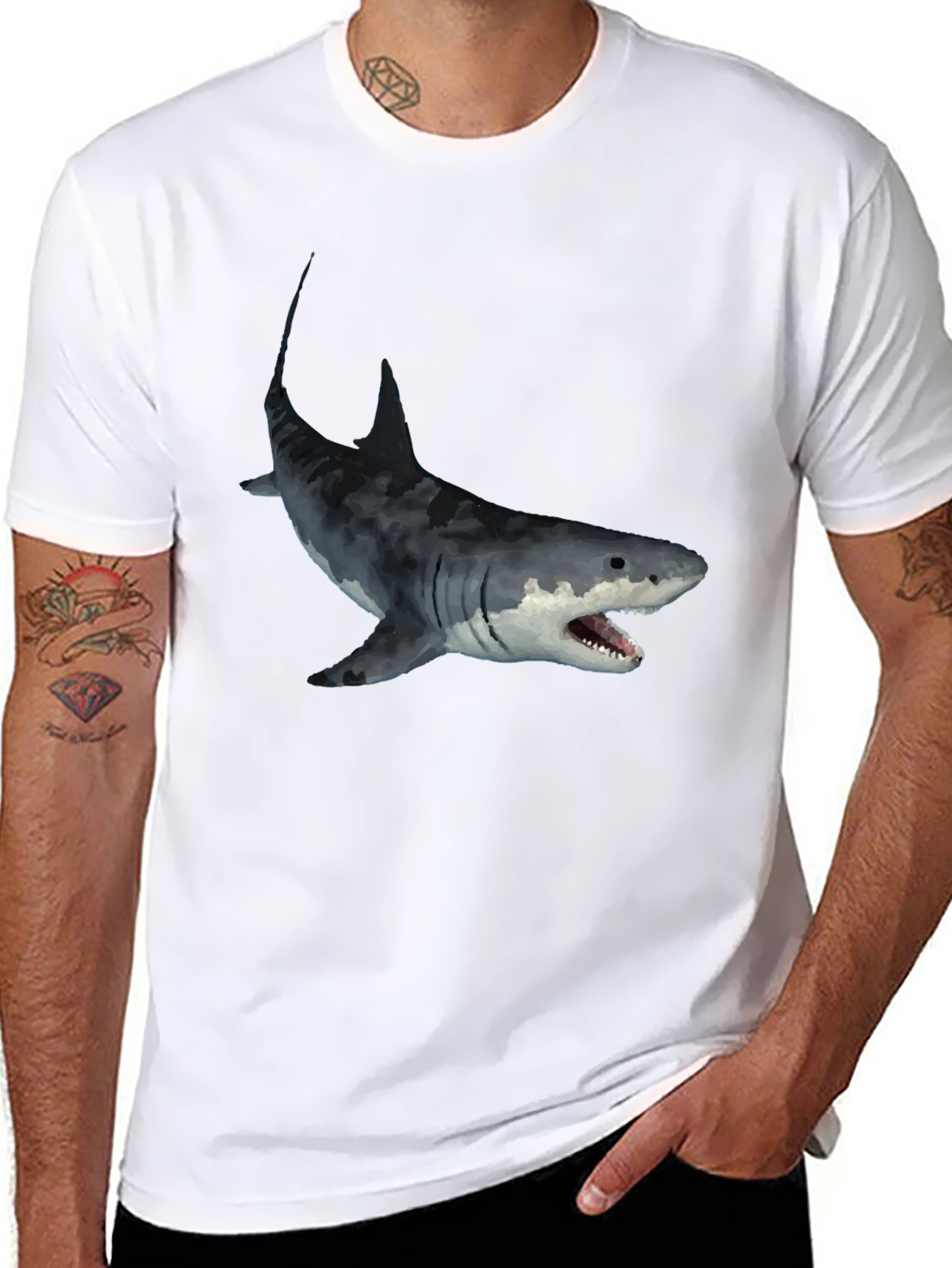 Black Men's Black Shark Graphic T-Shirt view 8