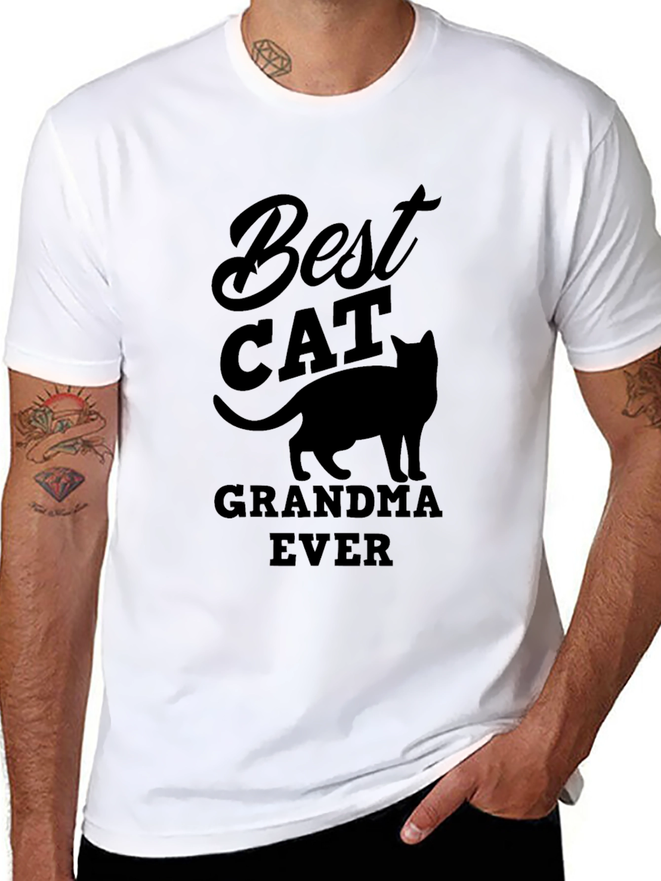 Black Best Cat Grandma Ever Black T-Shirt view 8