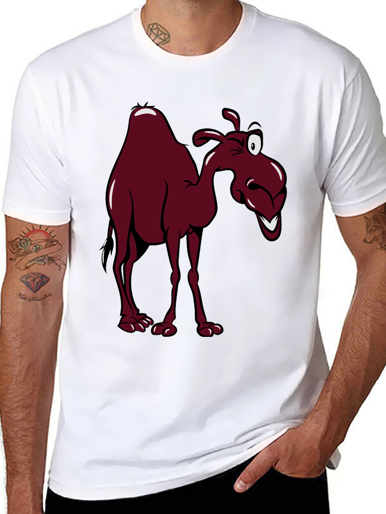Black Cartoon Camel Graphic Tee - Black Unisex T-Shirt view 8