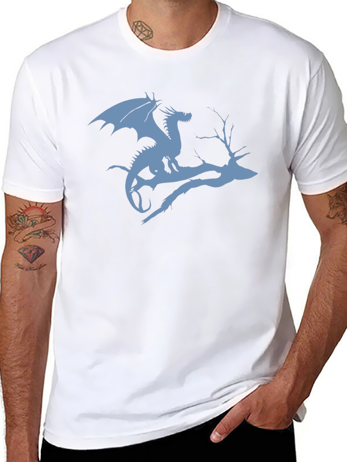 Black Dragon on Branch Graphic T-Shirt - Black view 8