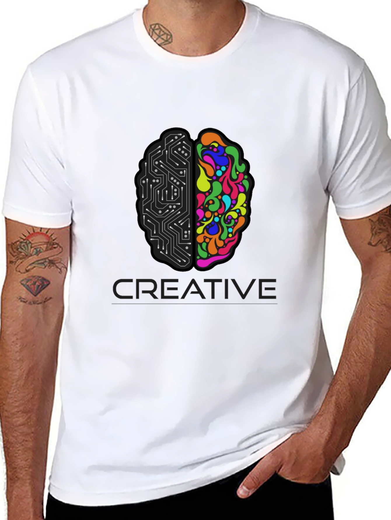 Black Creative Brain T-Shirt - Left & Right Brain Design view 8