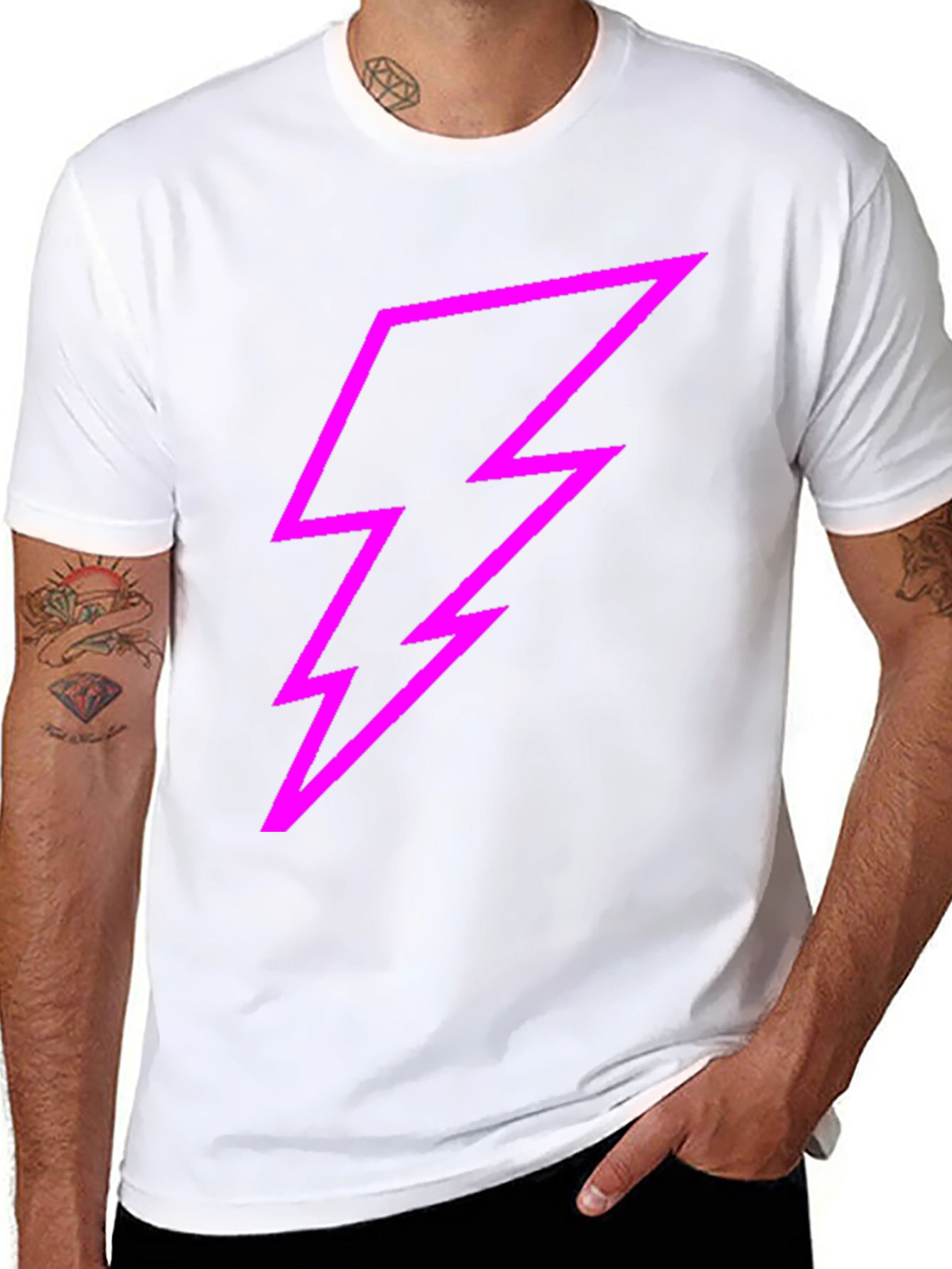 Black Black Tee with Bold Pink Lightning Bolt Design view 8