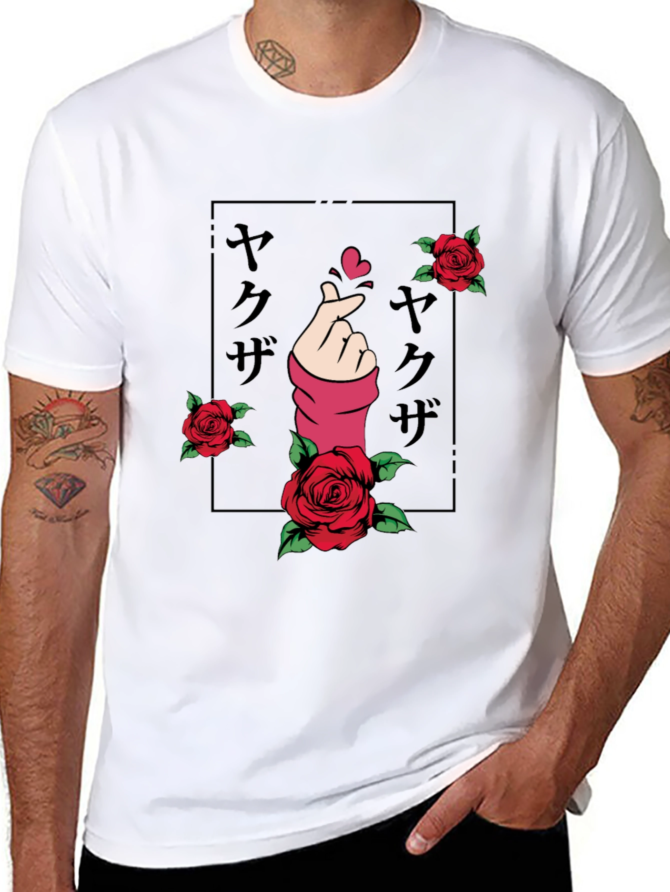 Black Finger Heart & Roses Graphic T-Shirt view 8