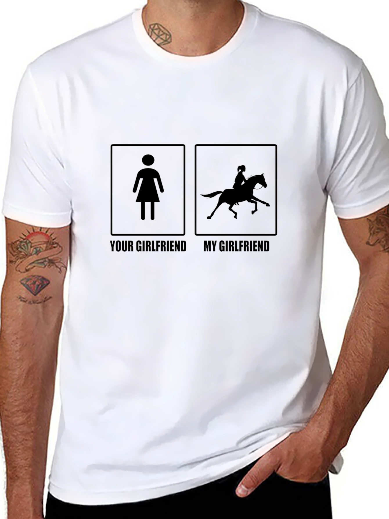 Black Humorous Horse Girl T-Shirt - 'My Girlfriend' Design view 8