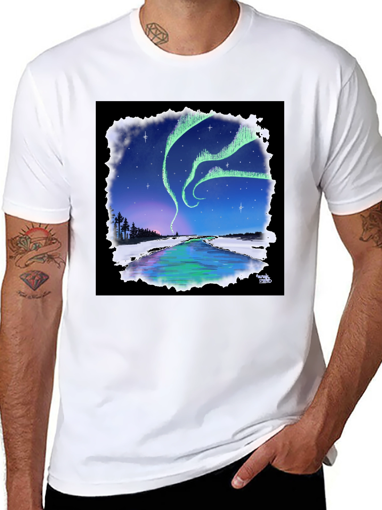 Black Aurora Borealis Graphic Tee - Northern Lights Design view 8