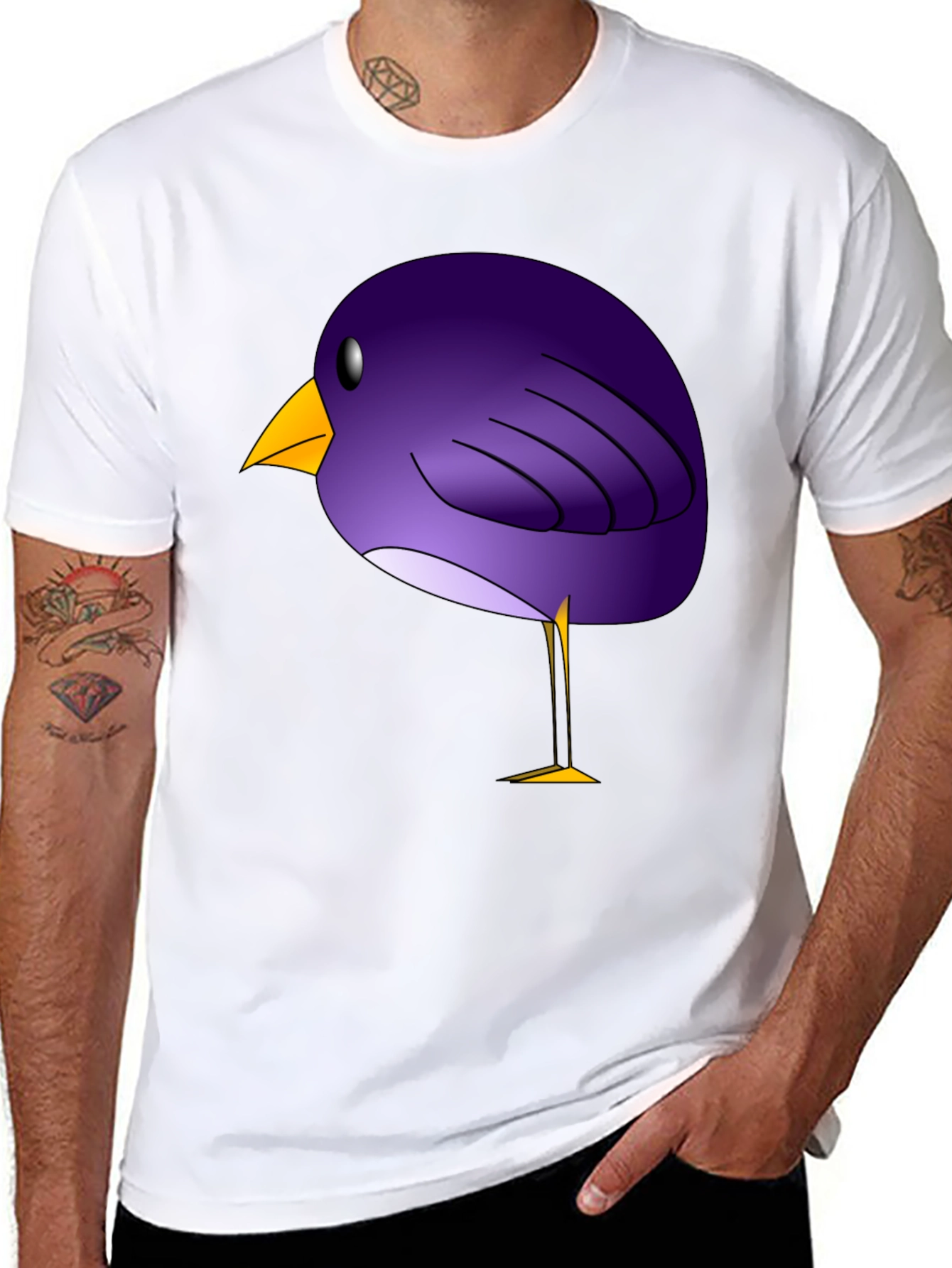 Black Whimsical Purple Bird Graphic T-Shirt view 8