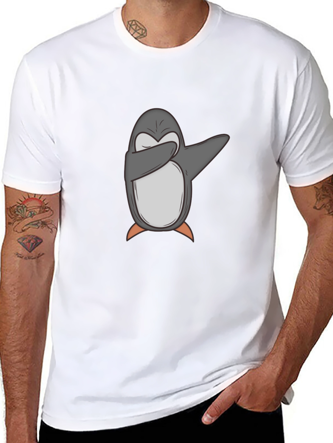 Black Dabbing Penguin Graphic Tee - Cool & Comfy view 8