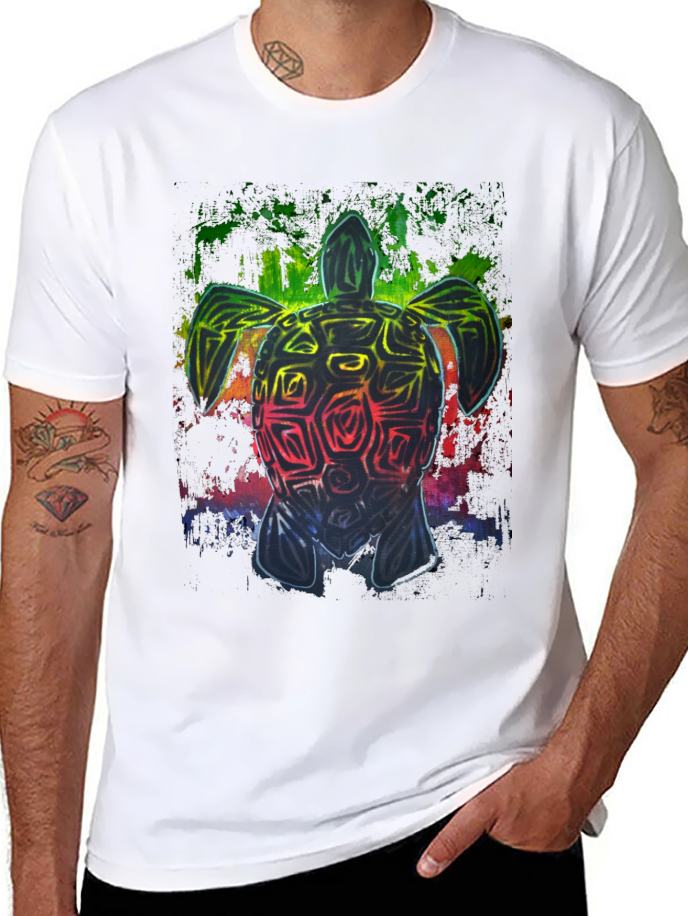 Black Rainbow Turtle Graphic Black T-Shirt view 8