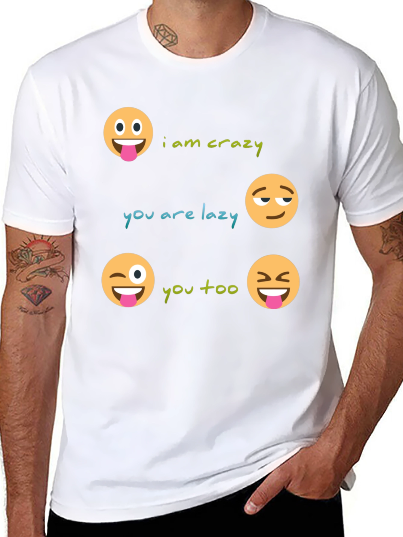 Black Crazy Lazy Emoji Graphic Tee - Unisex view 8