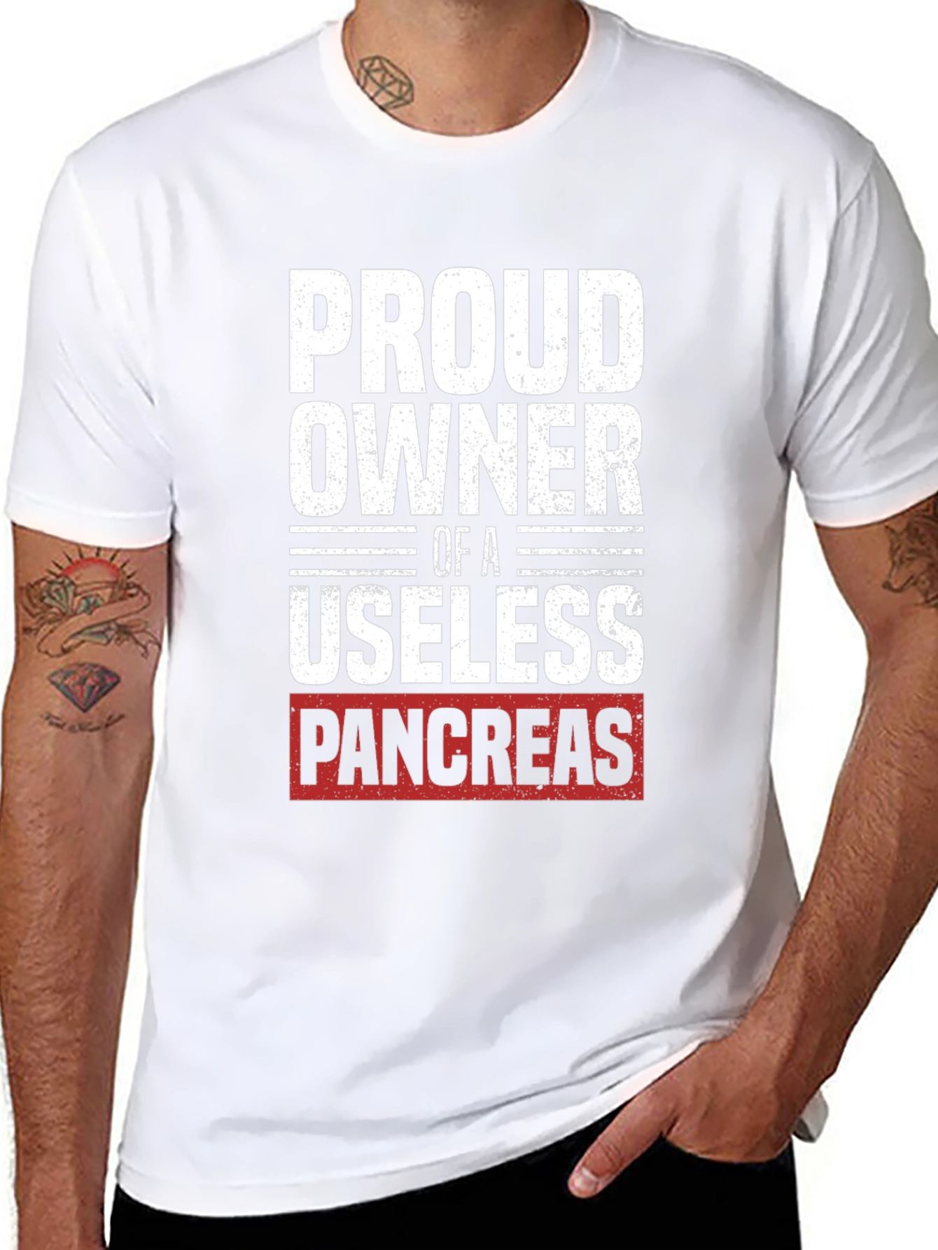 Black Proud Owner Useless Pancreas T-Shirt - Funny Diabetes Tee view 8