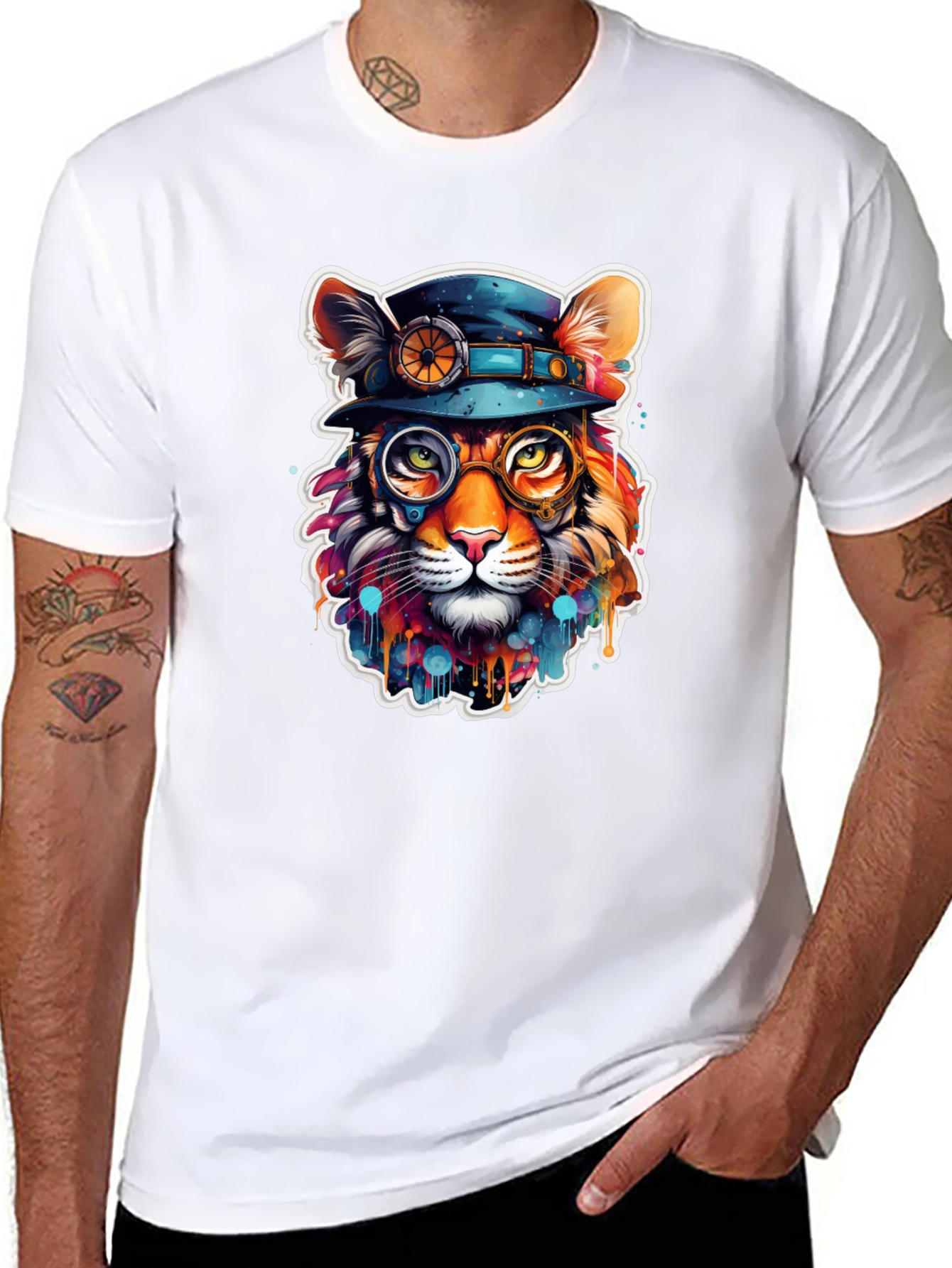 Black Steampunk Cat T-Shirt - Unique Animal Graphic Tee view 8