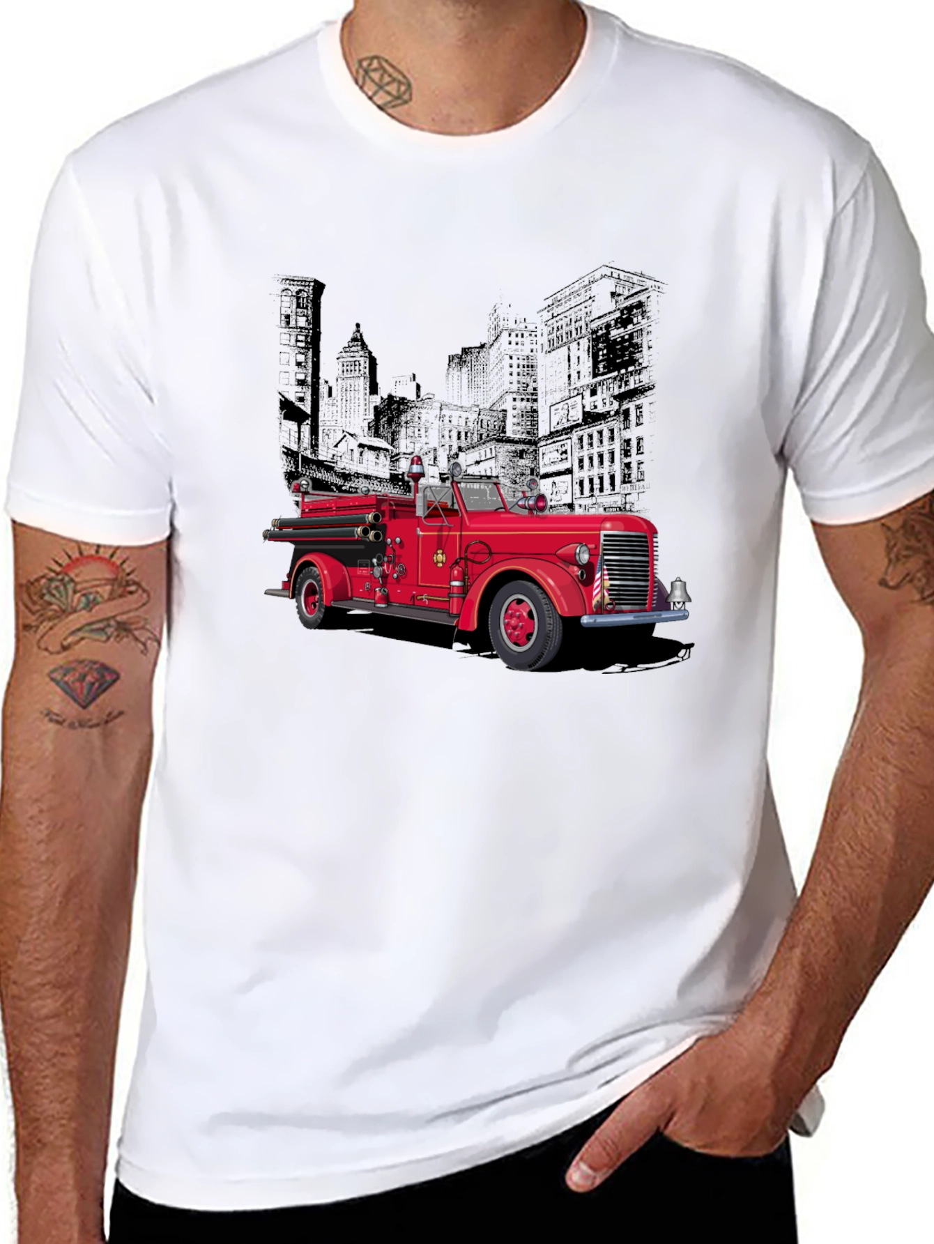 Black Vintage Fire Truck Graphic T-Shirt view 8