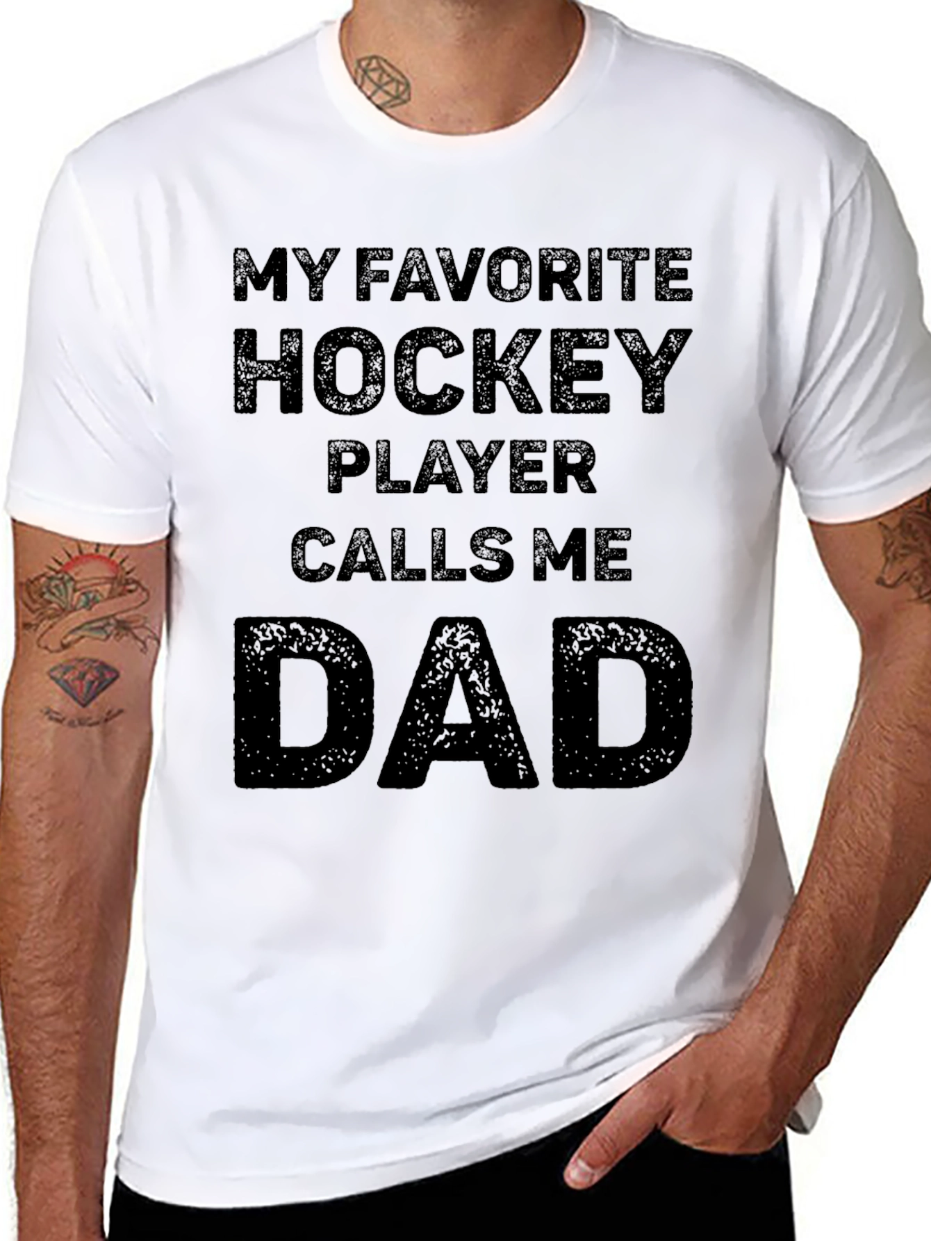 Black My Favorite Hockey Player Calls Me Dad T-Shirt view 8