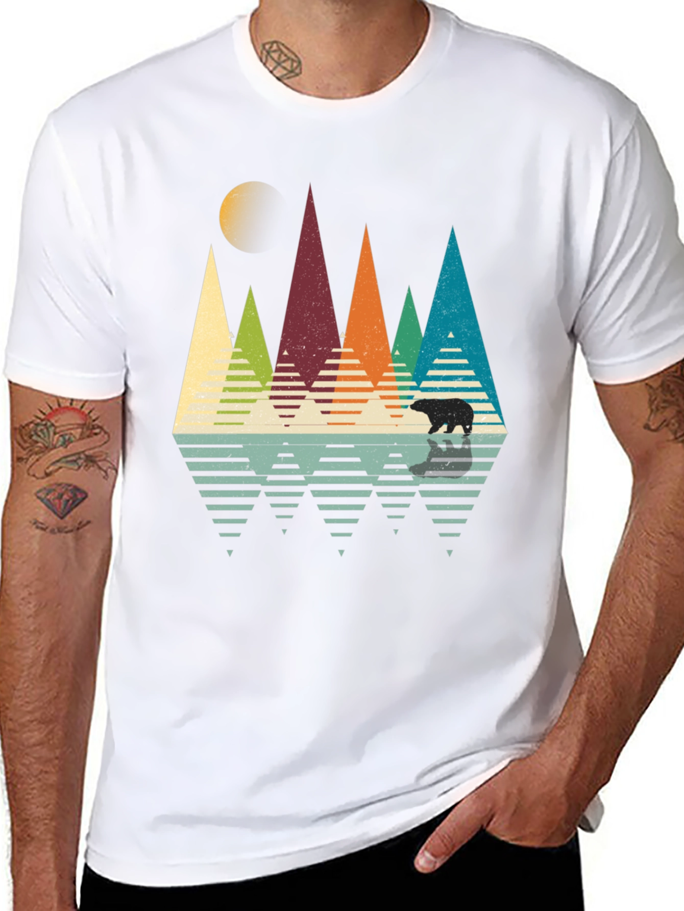 Black Retro Mountain Bear T-Shirt view 8