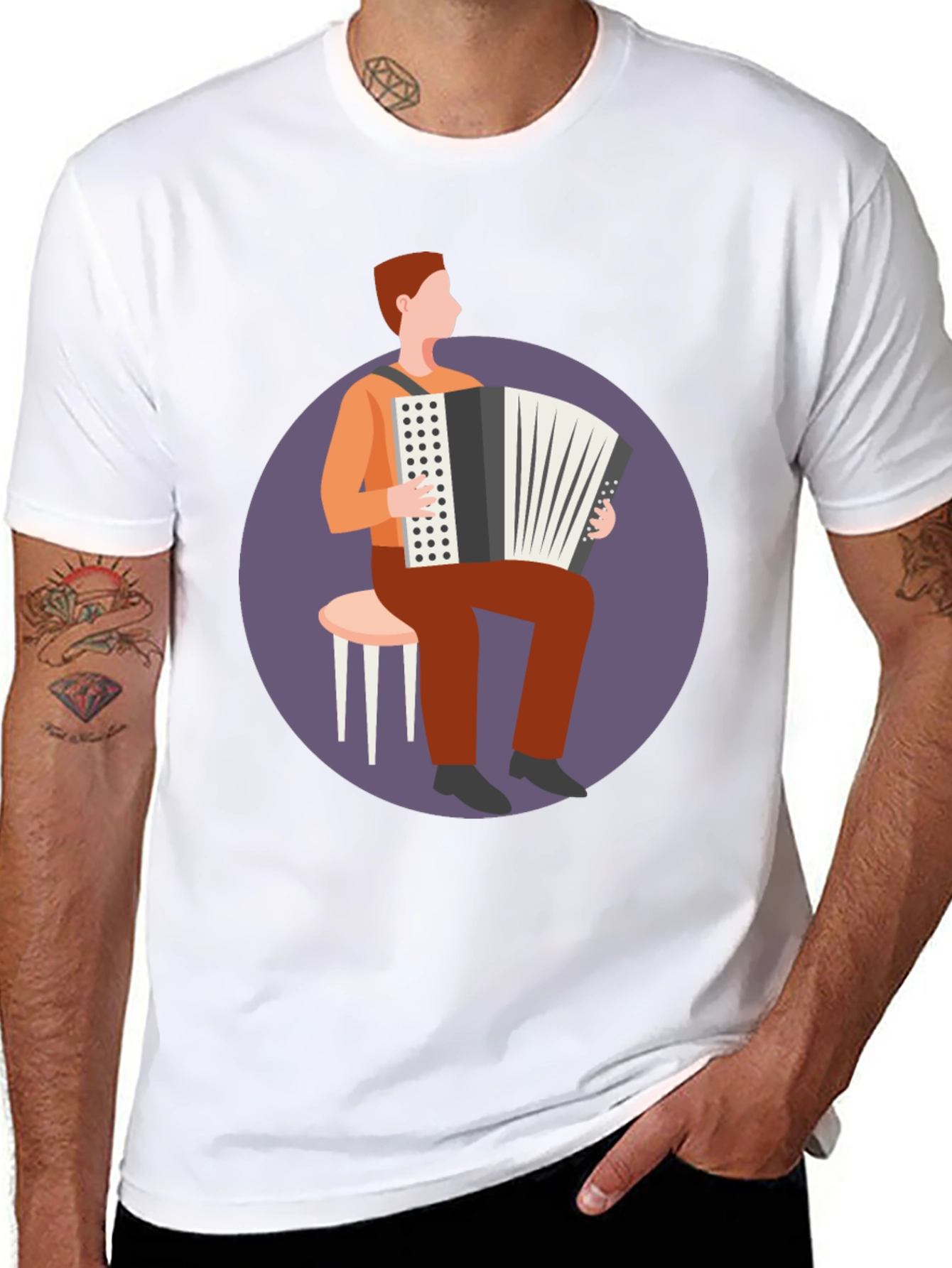 Black Accordion Player Graphic Tee - Musician T-Shirt view 8