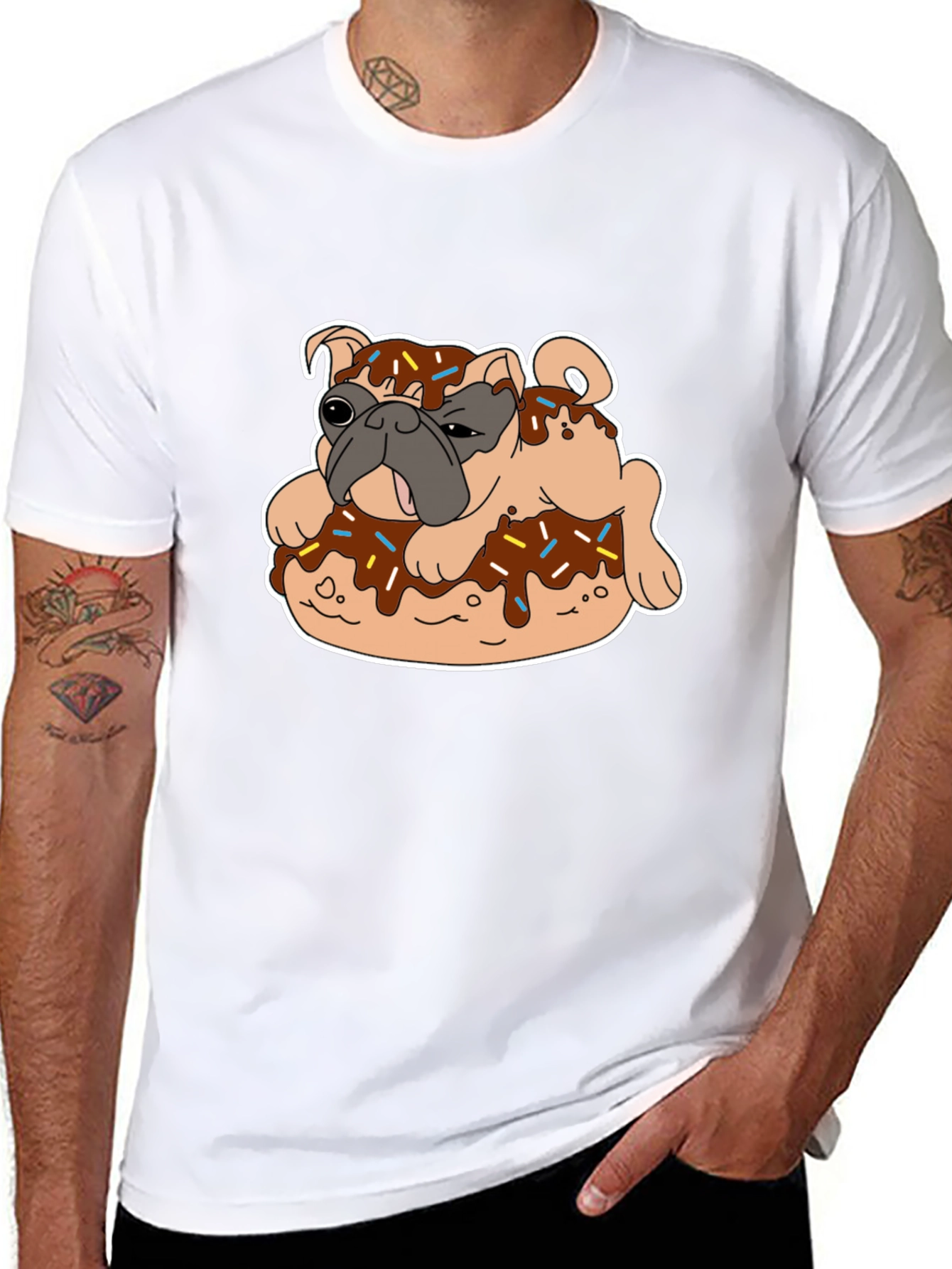 Black Pug on Donut Graphic Tee - Black T-Shirt view 8