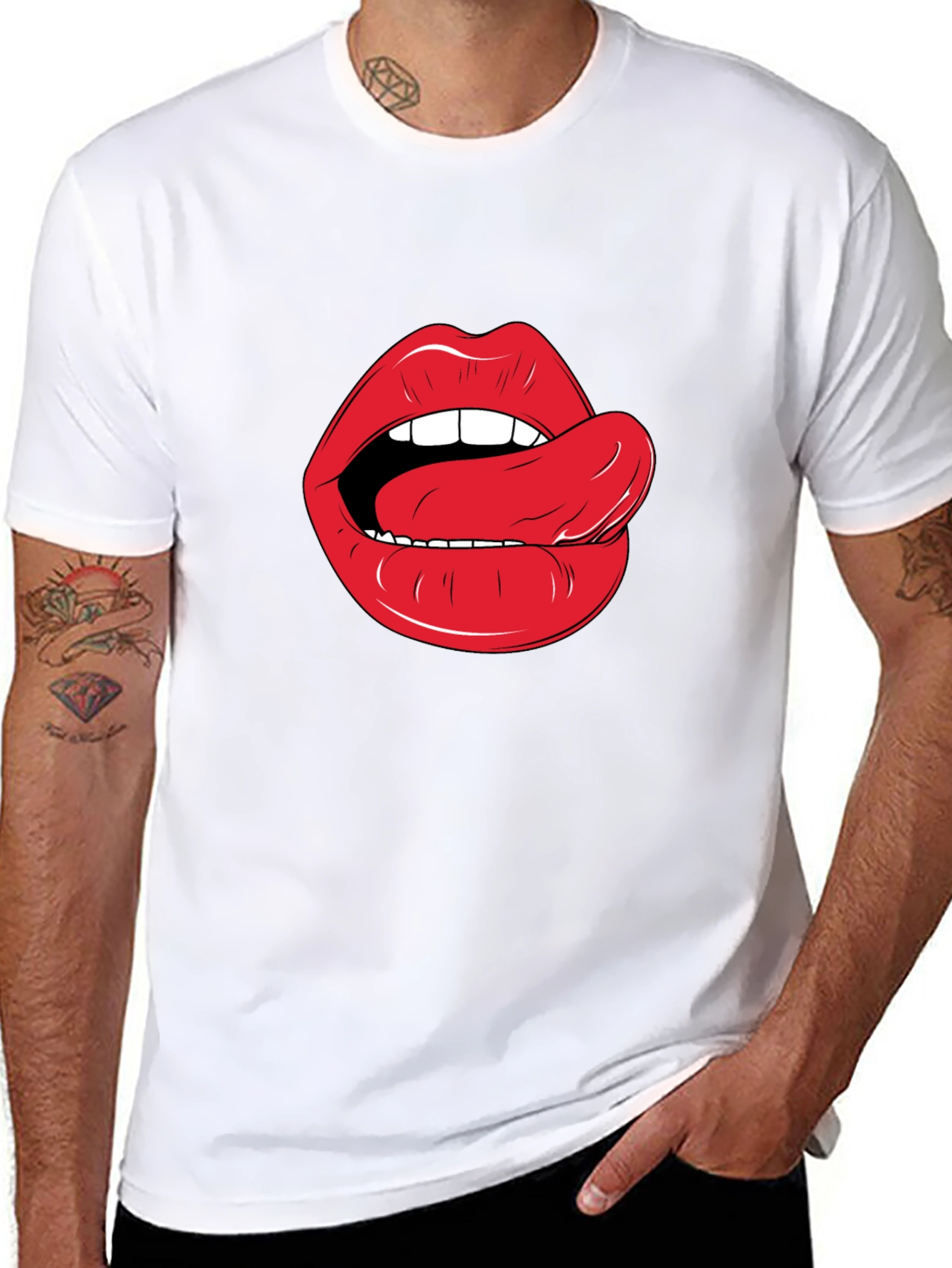 Black Lips & Tongue Graphic Tee - Black Cotton T-Shirt view 8
